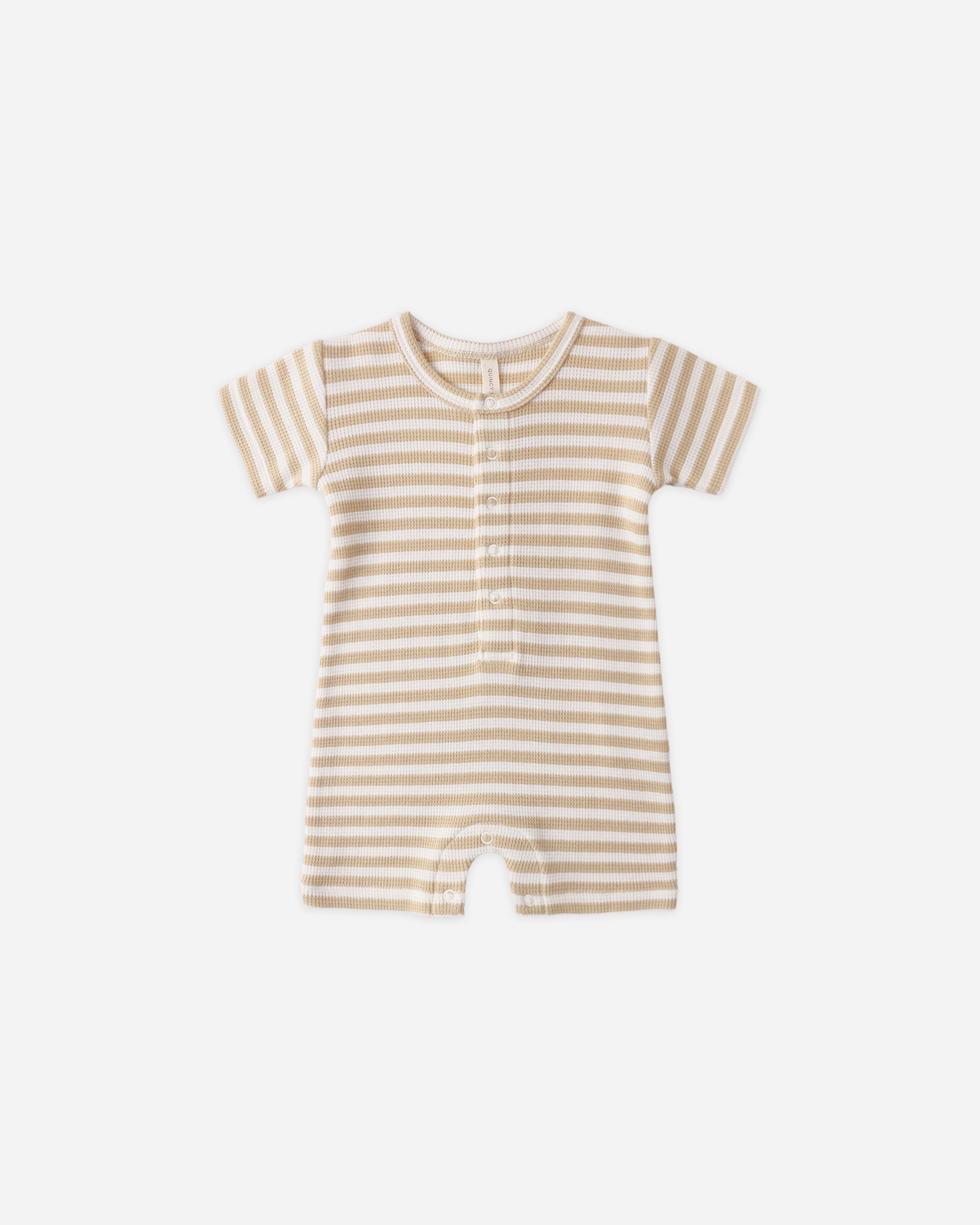 Waffle Snap Romper Butterscotch Stripe - Rylee + Cru | Kids Clothes | Trendy Baby Clothes | Modern Infant Outfits |