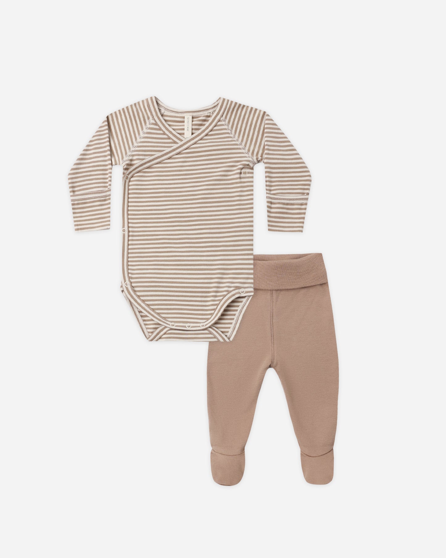 Side Snap Bodysuit + Pant Set Almond Stripe - Rylee + Cru | Kids Clothes | Trendy Baby Clothes | Modern Infant Outfits |