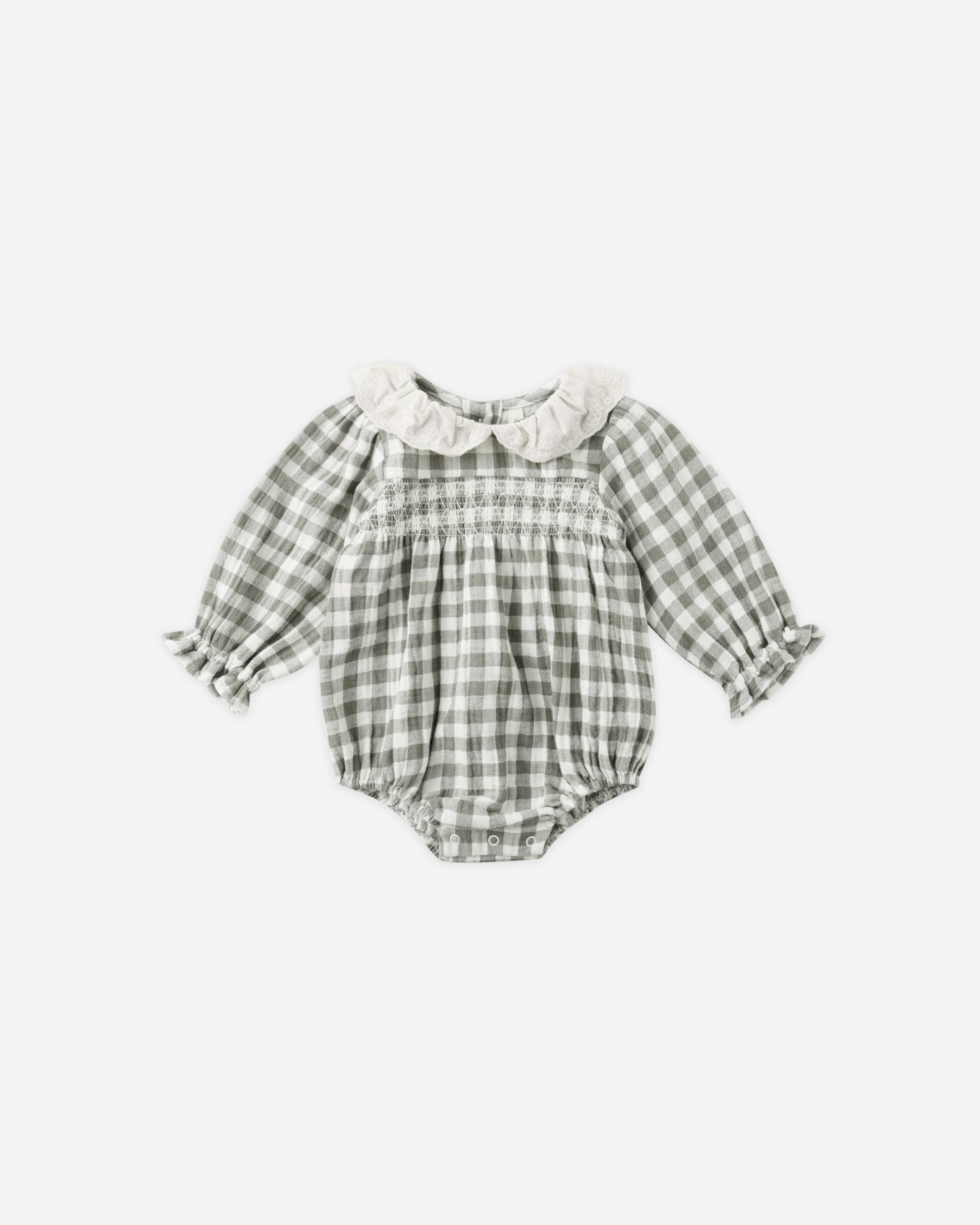 Callie Romper || Forest Check - Rylee + Cru | Kids Clothes | Trendy Baby Clothes | Modern Infant Outfits |
