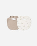 Jersey Snap Bib, 2 Pack Bunnies, Almond Stripe - Rylee + Cru | Kids Clothes | Trendy Baby Clothes | Modern Infant Outfits |