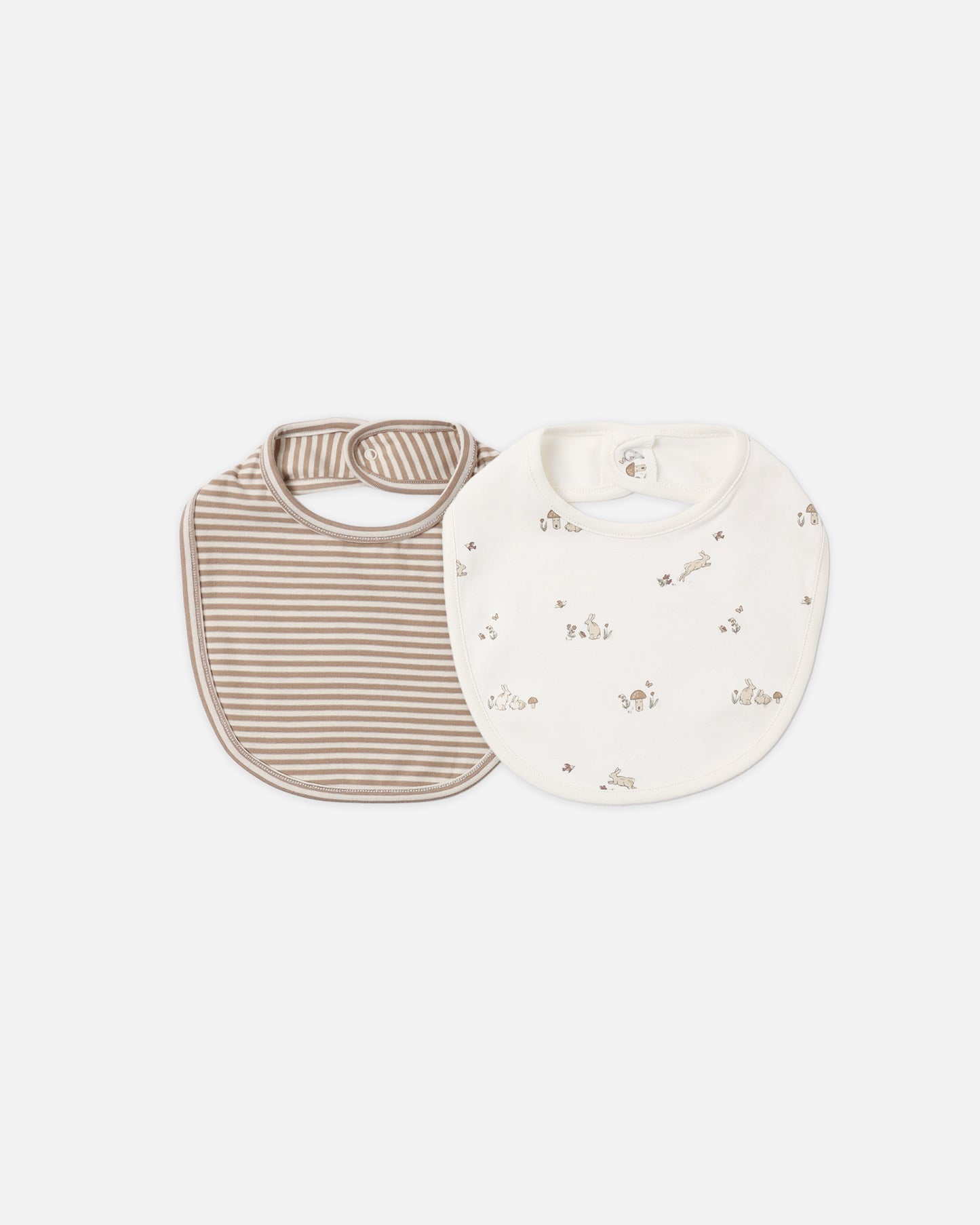 Jersey Snap Bib, 2 Pack Bunnies, Almond Stripe - Rylee + Cru | Kids Clothes | Trendy Baby Clothes | Modern Infant Outfits |