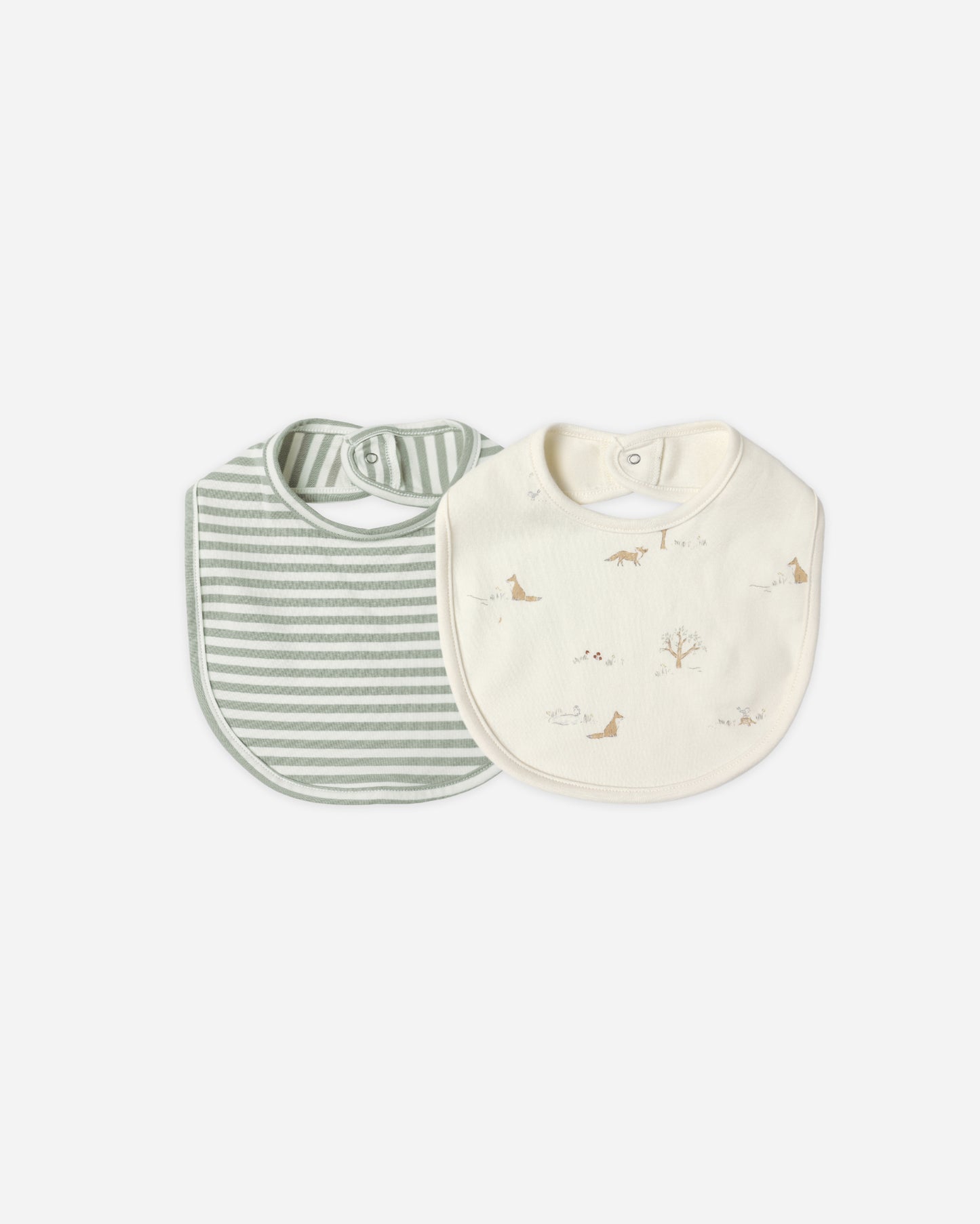 Jersey Snap Bib, 2 Pack || Fox Land, Fern Stripe - Rylee + Cru | Kids Clothes | Trendy Baby Clothes | Modern Infant Outfits |