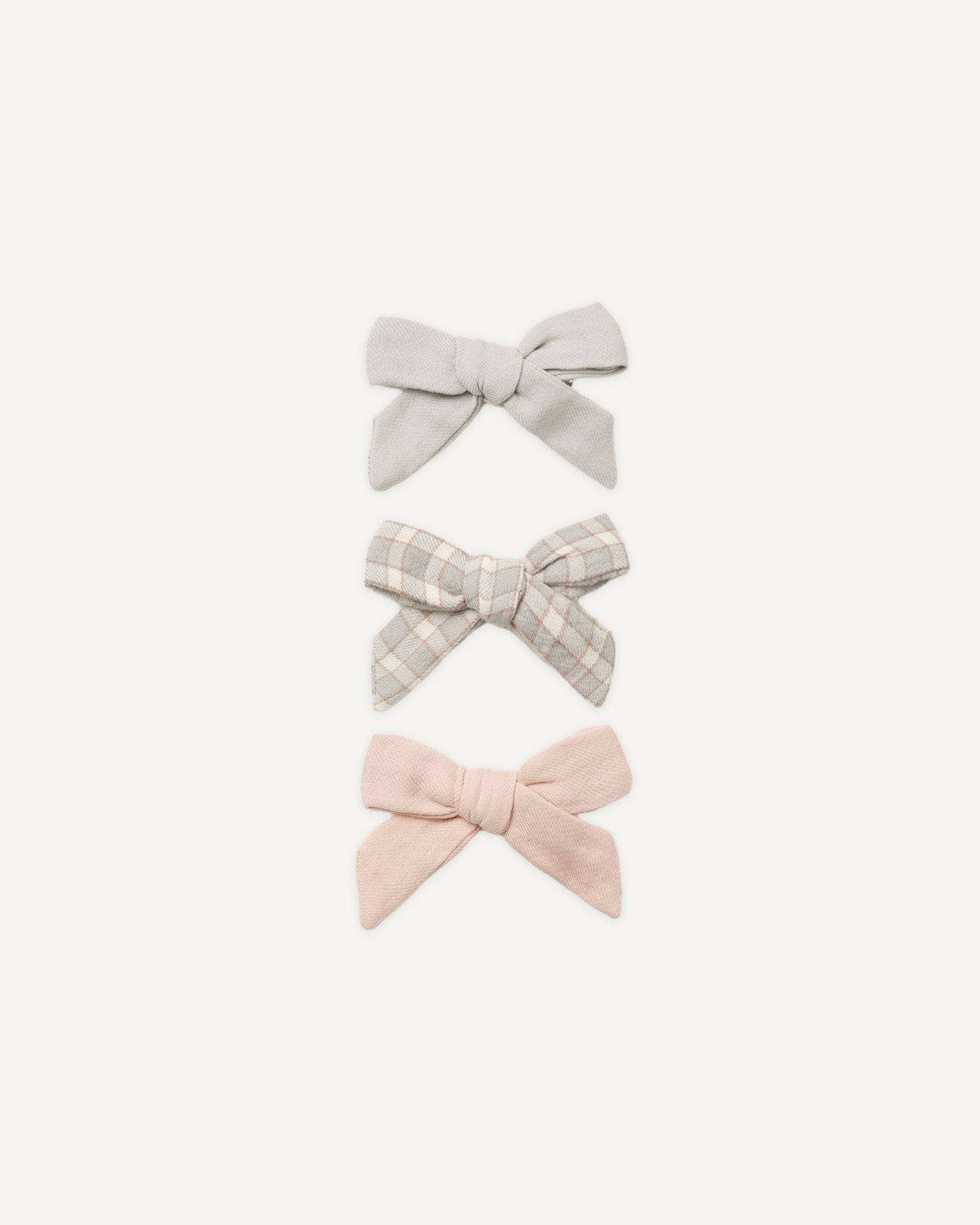 Bow W. Clip, Set Of 3 Cloud, Blue Gingham, Dusty Rose - Rylee + Cru | Kids Clothes | Trendy Baby Clothes | Modern Infant Outfits |