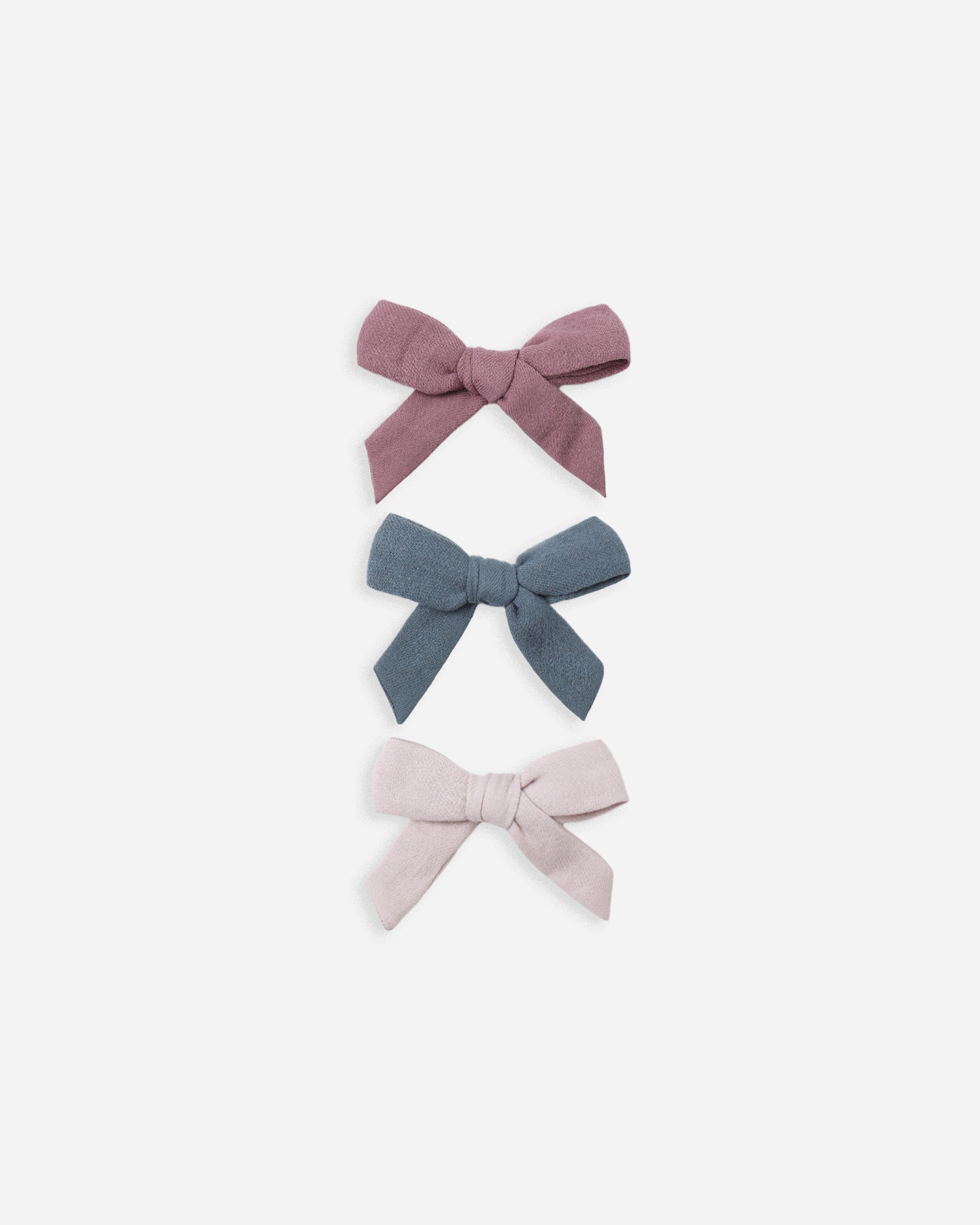 Bow W. Clip, Set Of 3 || Mulberry, Ocean, Lilac - Rylee + Cru | Kids Clothes | Trendy Baby Clothes | Modern Infant Outfits |