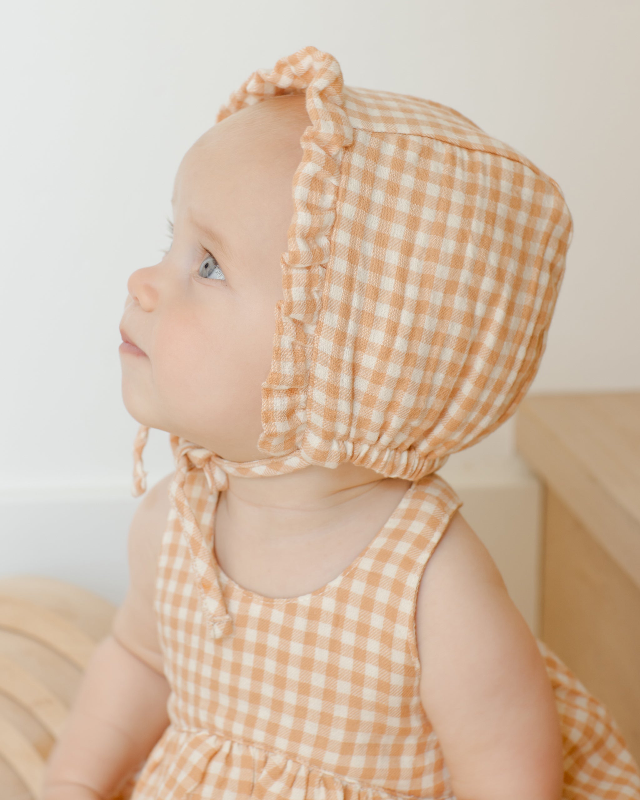 Woven Ruffle Bonnet || Melon Gingham - Rylee + Cru | Kids Clothes | Trendy Baby Clothes | Modern Infant Outfits |