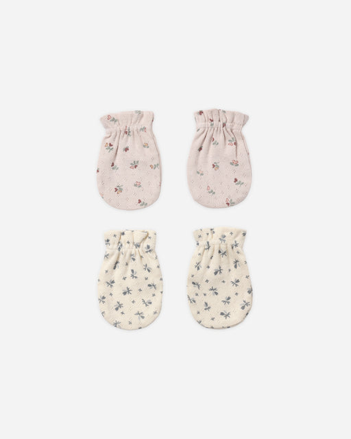No Scratch Mittens, Set Of 2 Blue Ditsy, Heart Ditsy - Rylee + Cru | Kids Clothes | Trendy Baby Clothes | Modern Infant Outfits |
