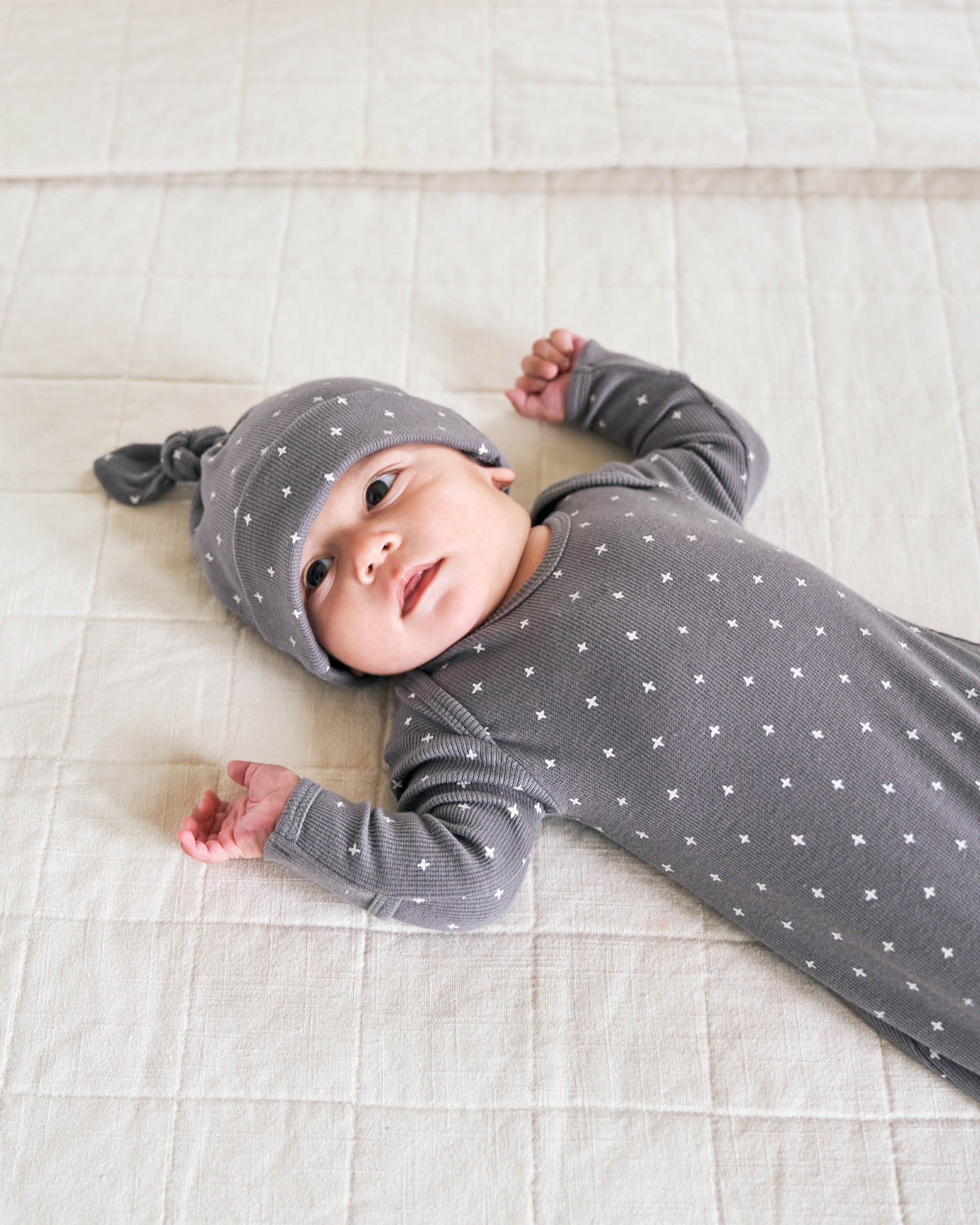 Knotted Baby Gown + Hat || Criss Cross - Rylee + Cru | Kids Clothes | Trendy Baby Clothes | Modern Infant Outfits |