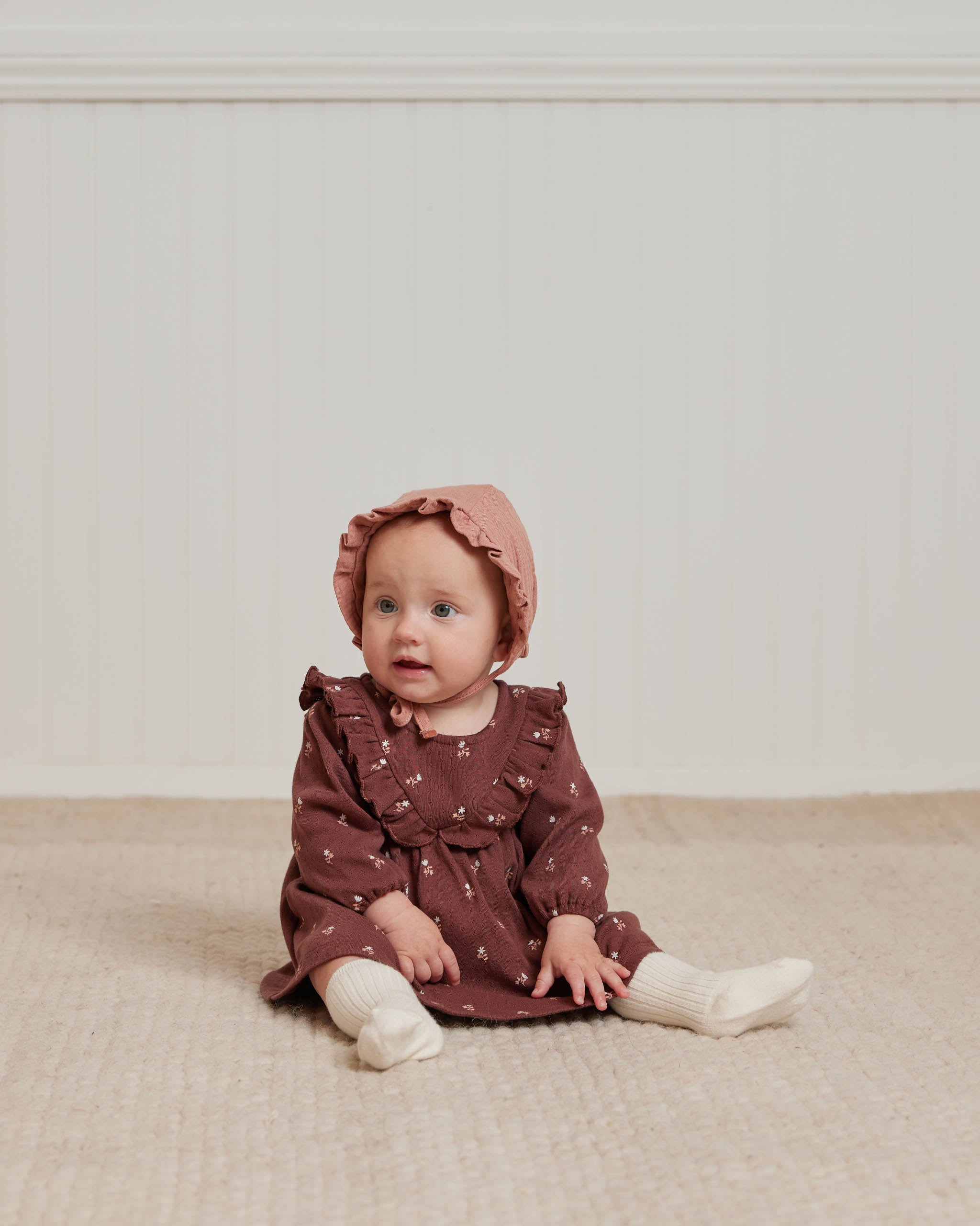 Long Sleeve Ruffle V Dress || Plum Fleur - Rylee + Cru | Kids Clothes | Trendy Baby Clothes | Modern Infant Outfits |