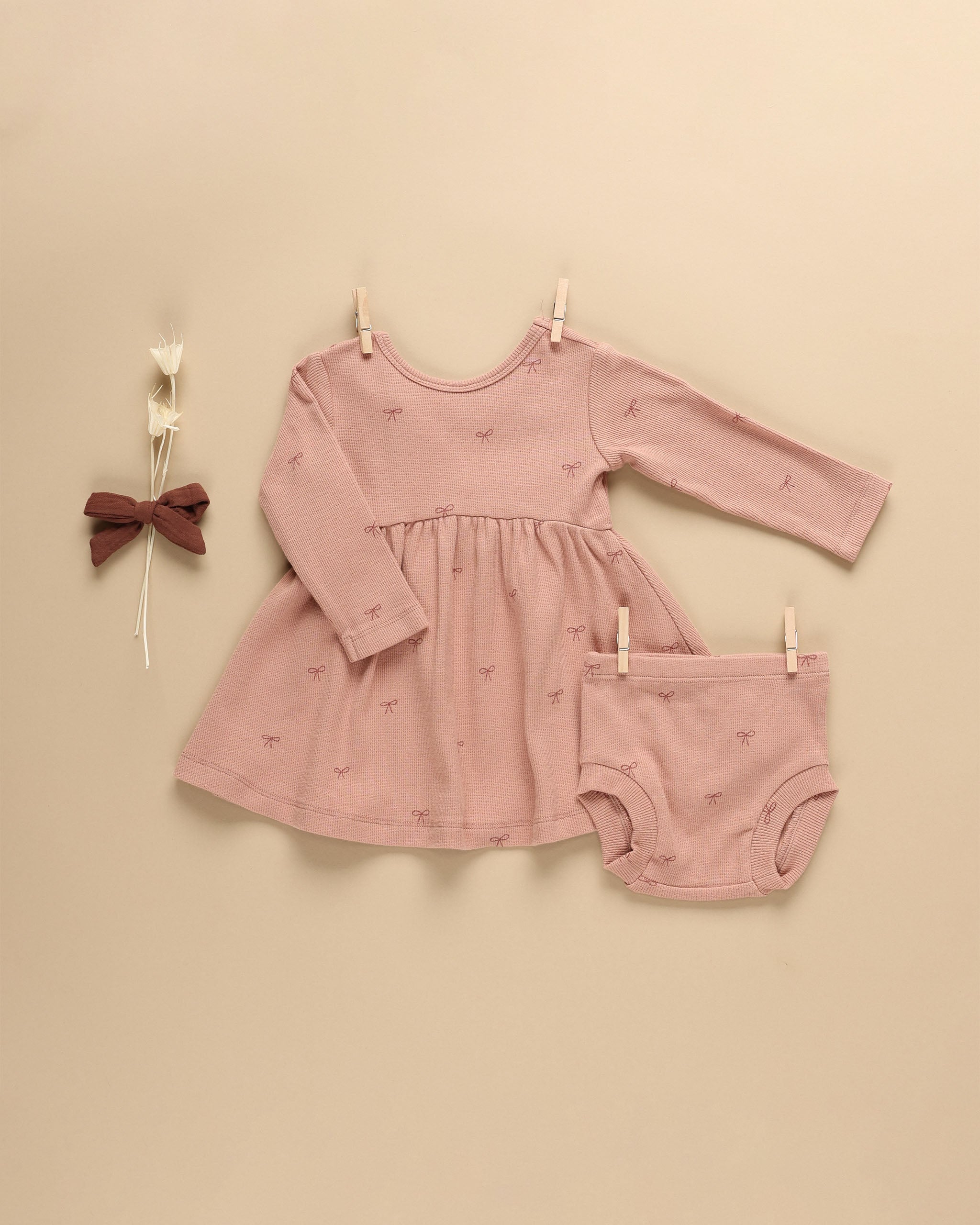 Ribbed Long Sleeve Dress || Bows - Rylee + Cru | Kids Clothes | Trendy Baby Clothes | Modern Infant Outfits |