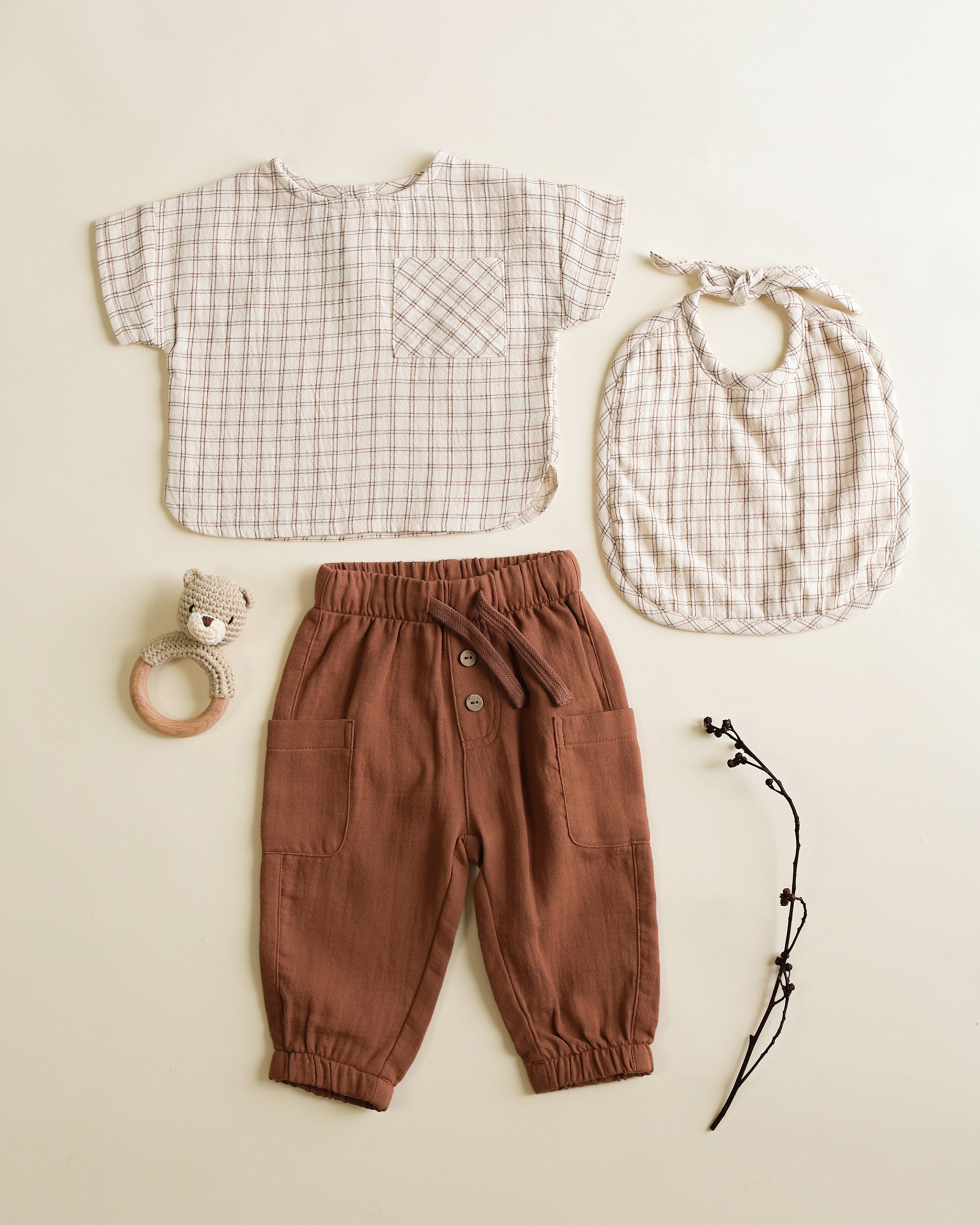 Woven Tie Bib || Cedar Check - Rylee + Cru | Kids Clothes | Trendy Baby Clothes | Modern Infant Outfits |