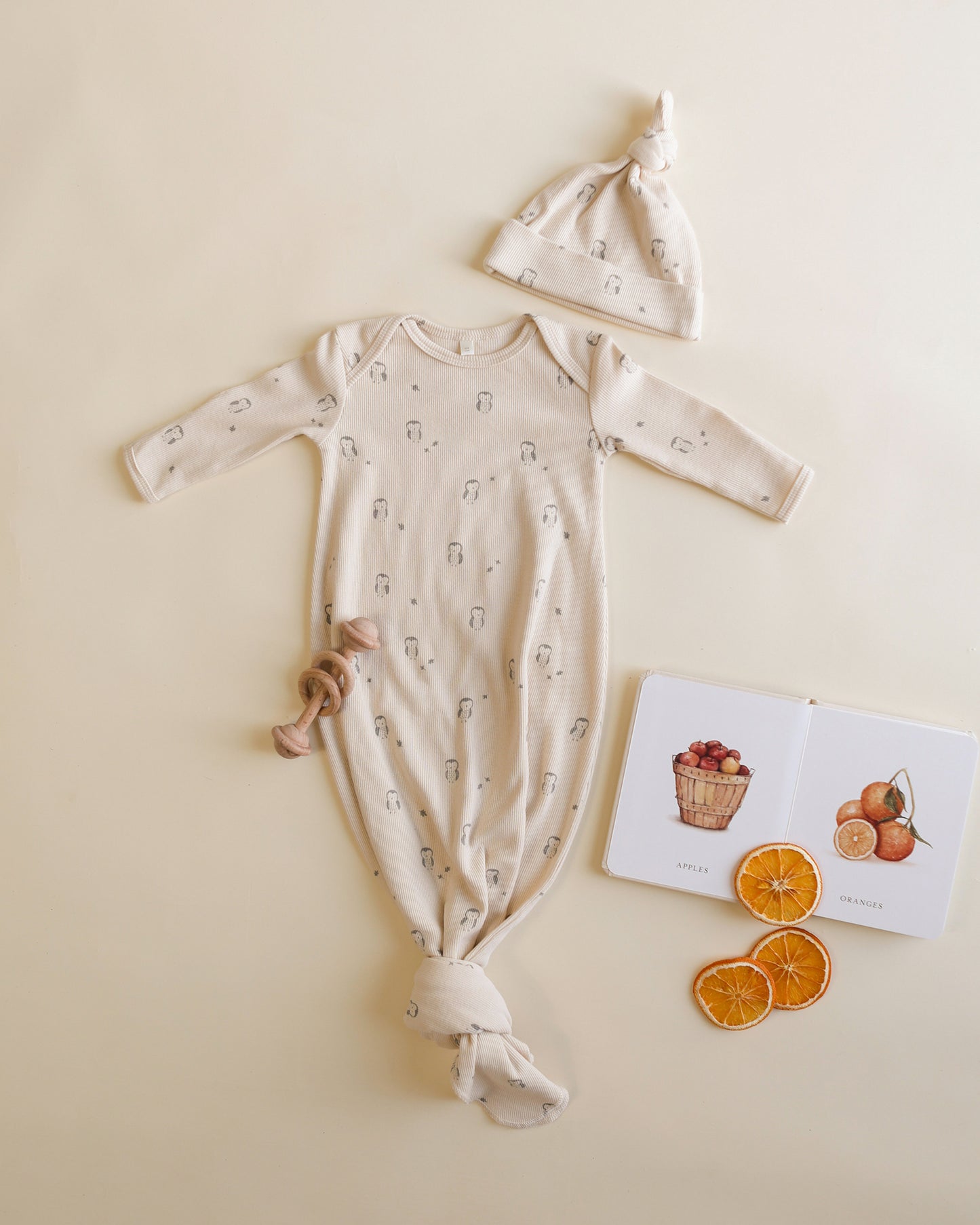 Knotted Baby Gown + Hat Set || Owls - Rylee + Cru | Kids Clothes | Trendy Baby Clothes | Modern Infant Outfits |