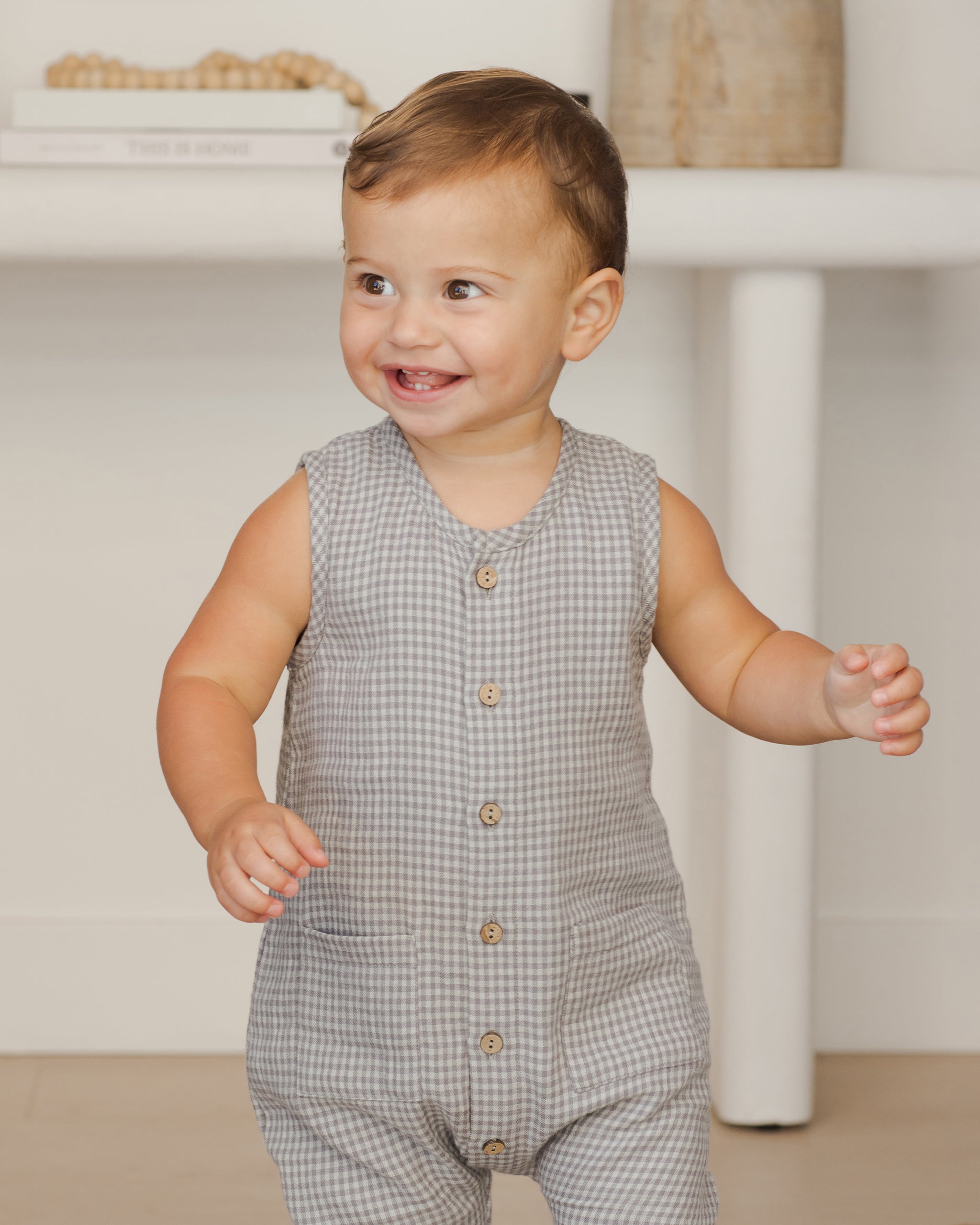 Sleeveless Pocketed Jumpsuit || Blue Gingham - Rylee + Cru | Kids Clothes | Trendy Baby Clothes | Modern Infant Outfits |