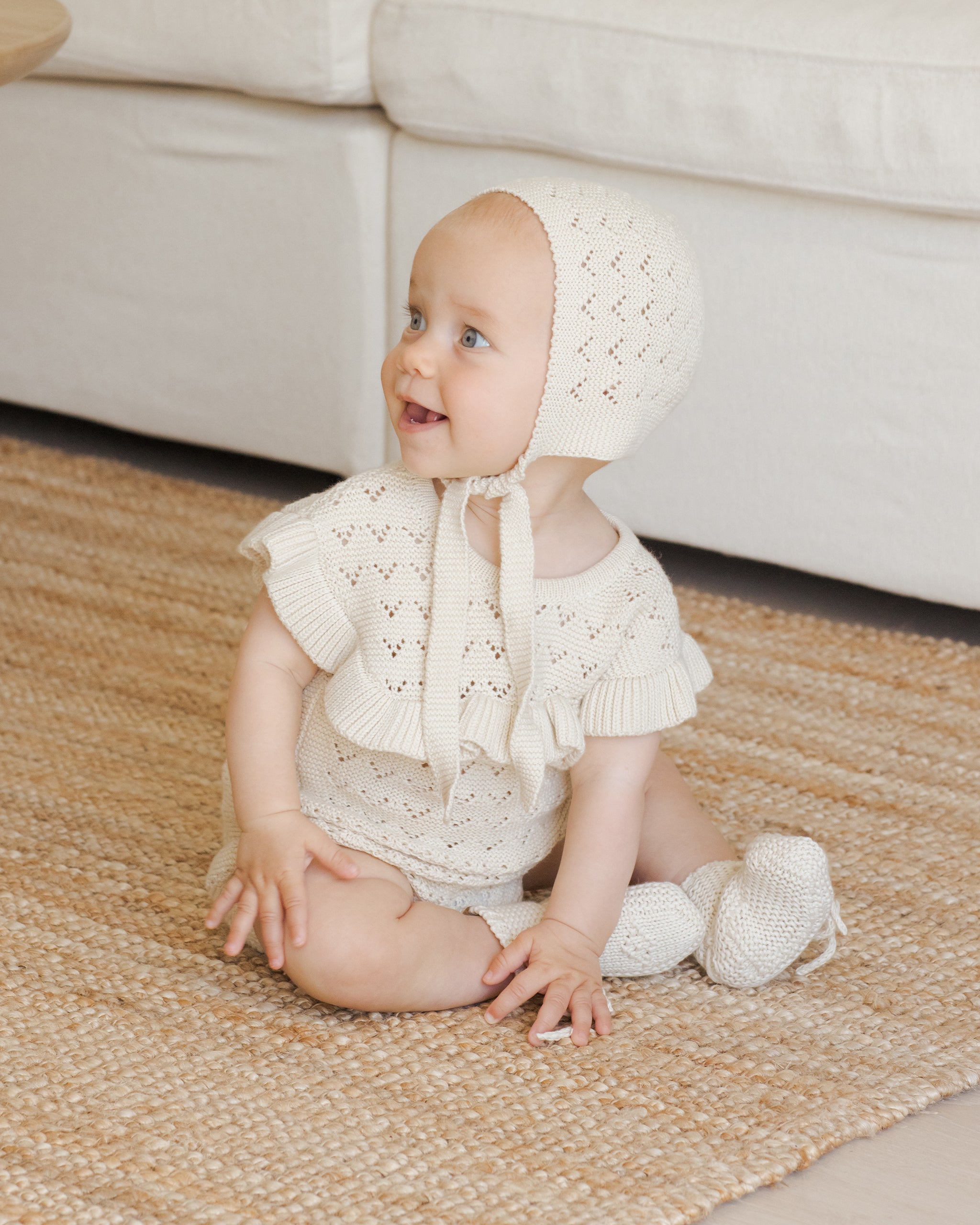 Pointelle Knit Bonnet || Natural - Rylee + Cru | Kids Clothes | Trendy Baby Clothes | Modern Infant Outfits |