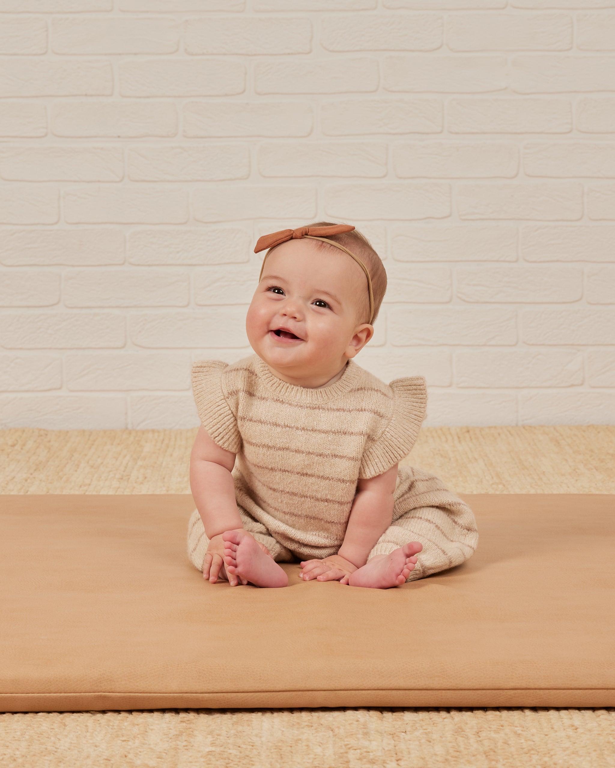 Mira Knit Romper || Heathered Oat Stripe - Rylee + Cru | Kids Clothes | Trendy Baby Clothes | Modern Infant Outfits |