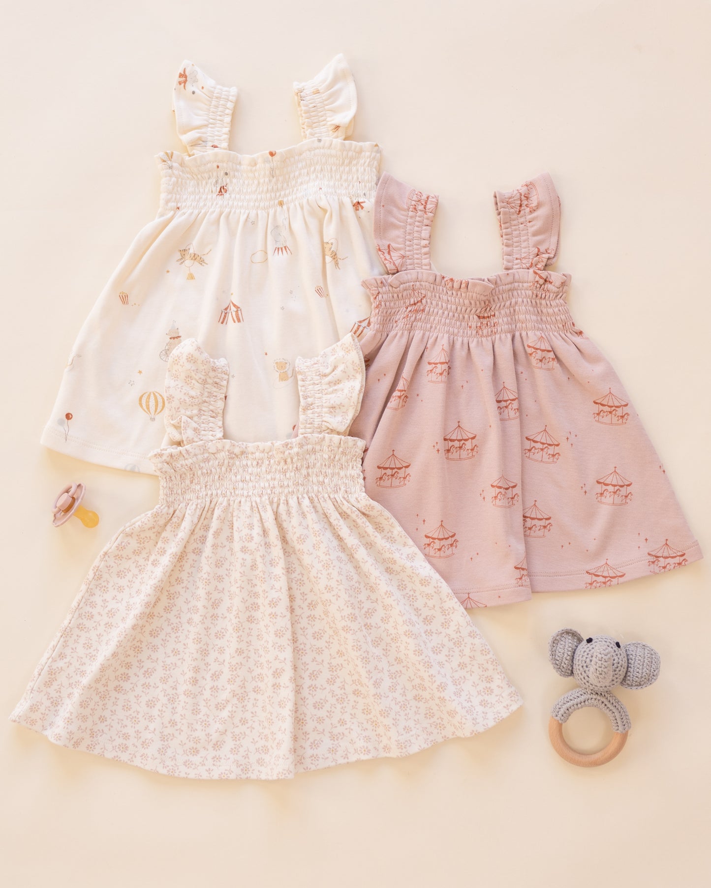 Smocked Jersey Dress Carousel - Rylee + Cru | Kids Clothes | Trendy Baby Clothes | Modern Infant Outfits |