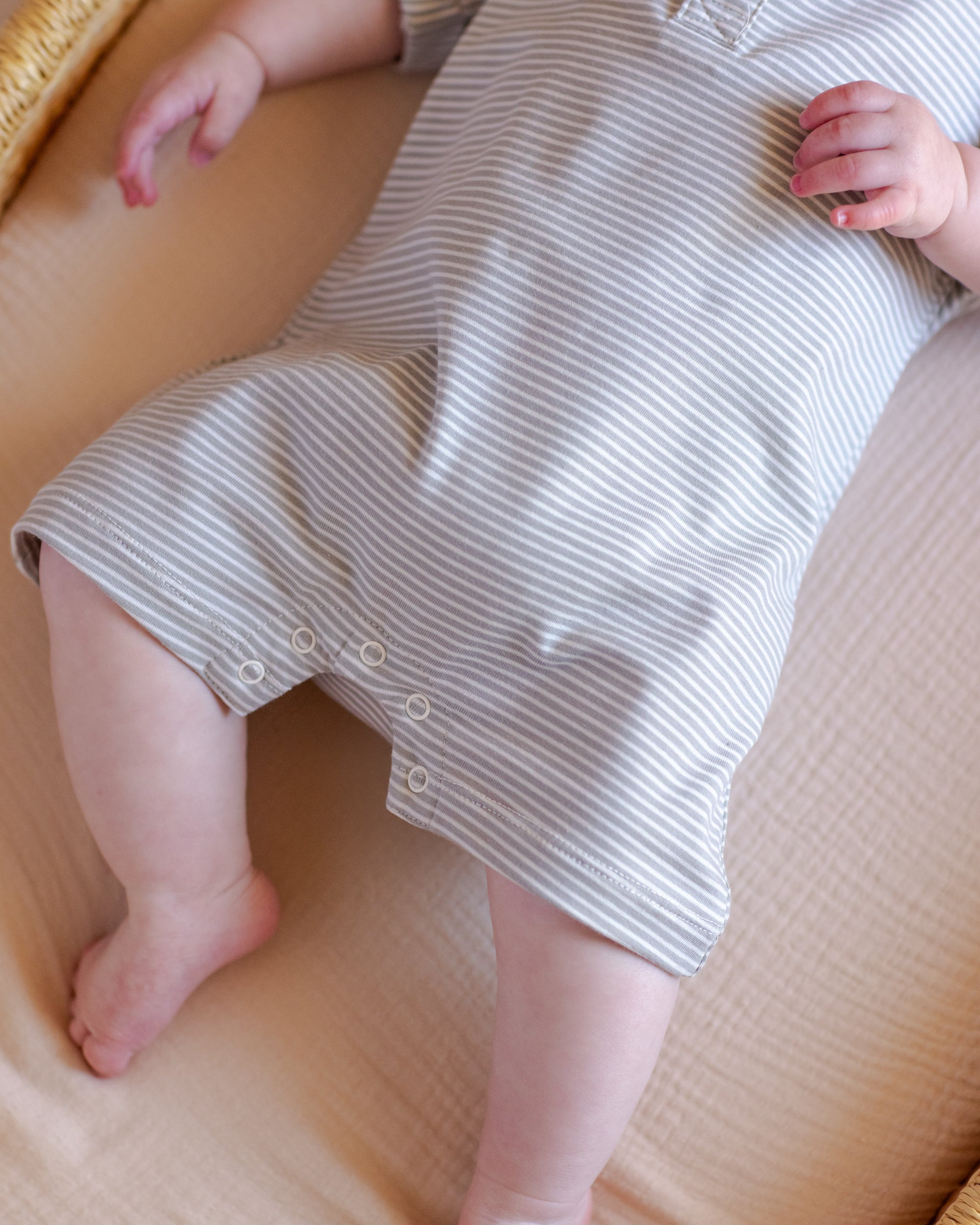 Waffle Snap Romper Sage Stripe - Rylee + Cru | Kids Clothes | Trendy Baby Clothes | Modern Infant Outfits |