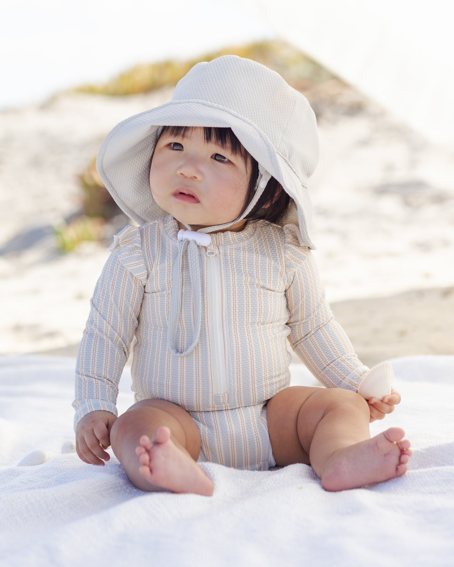 Byron Rashguard One-Piece Blue + Butterscotch Stripe - Rylee + Cru | Kids Clothes | Trendy Baby Clothes | Modern Infant Outfits |