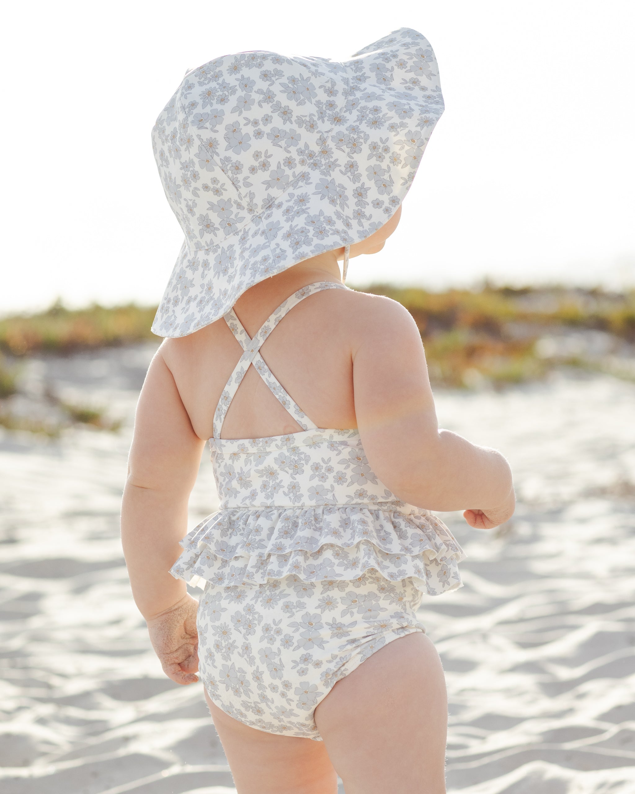 Ruffled One-Piece Swimsuit Blue Floral - Rylee + Cru | Kids Clothes | Trendy Baby Clothes | Modern Infant Outfits |