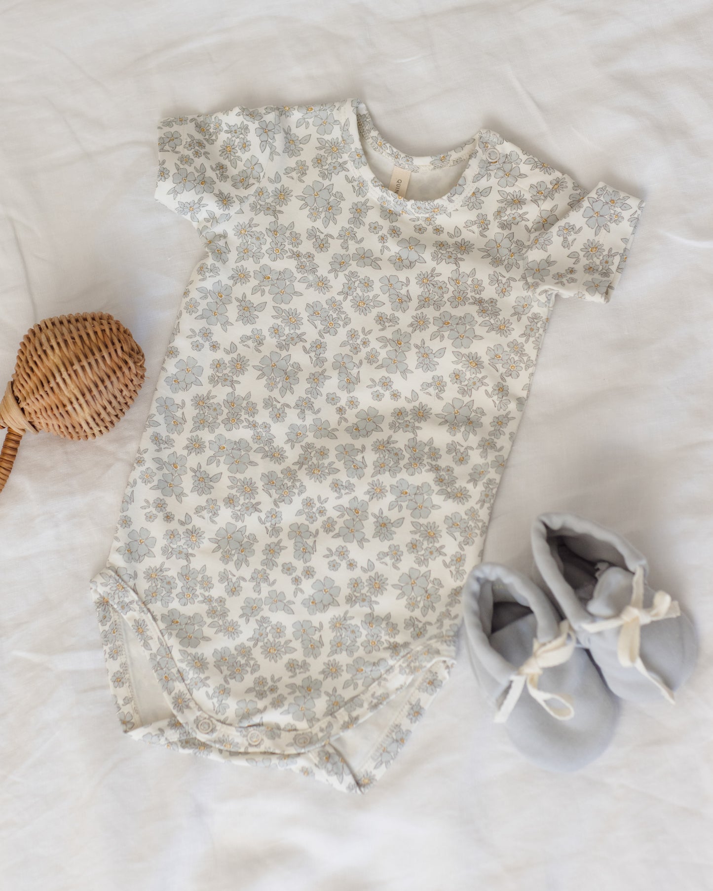 Bamboo Short Sleeve Bodysuit Blue Floral - Rylee + Cru | Kids Clothes | Trendy Baby Clothes | Modern Infant Outfits |