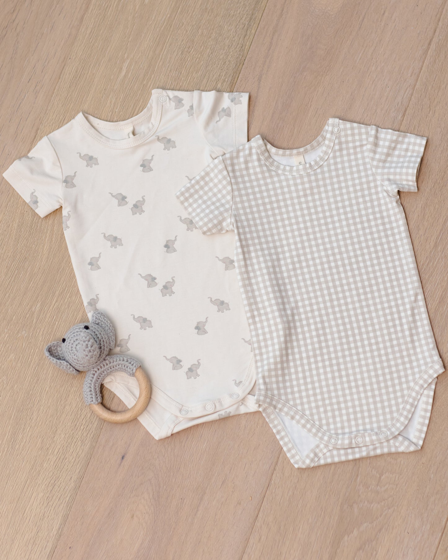 Bamboo Short Sleeve Bodysuit Oat Gingham - Rylee + Cru | Kids Clothes | Trendy Baby Clothes | Modern Infant Outfits |