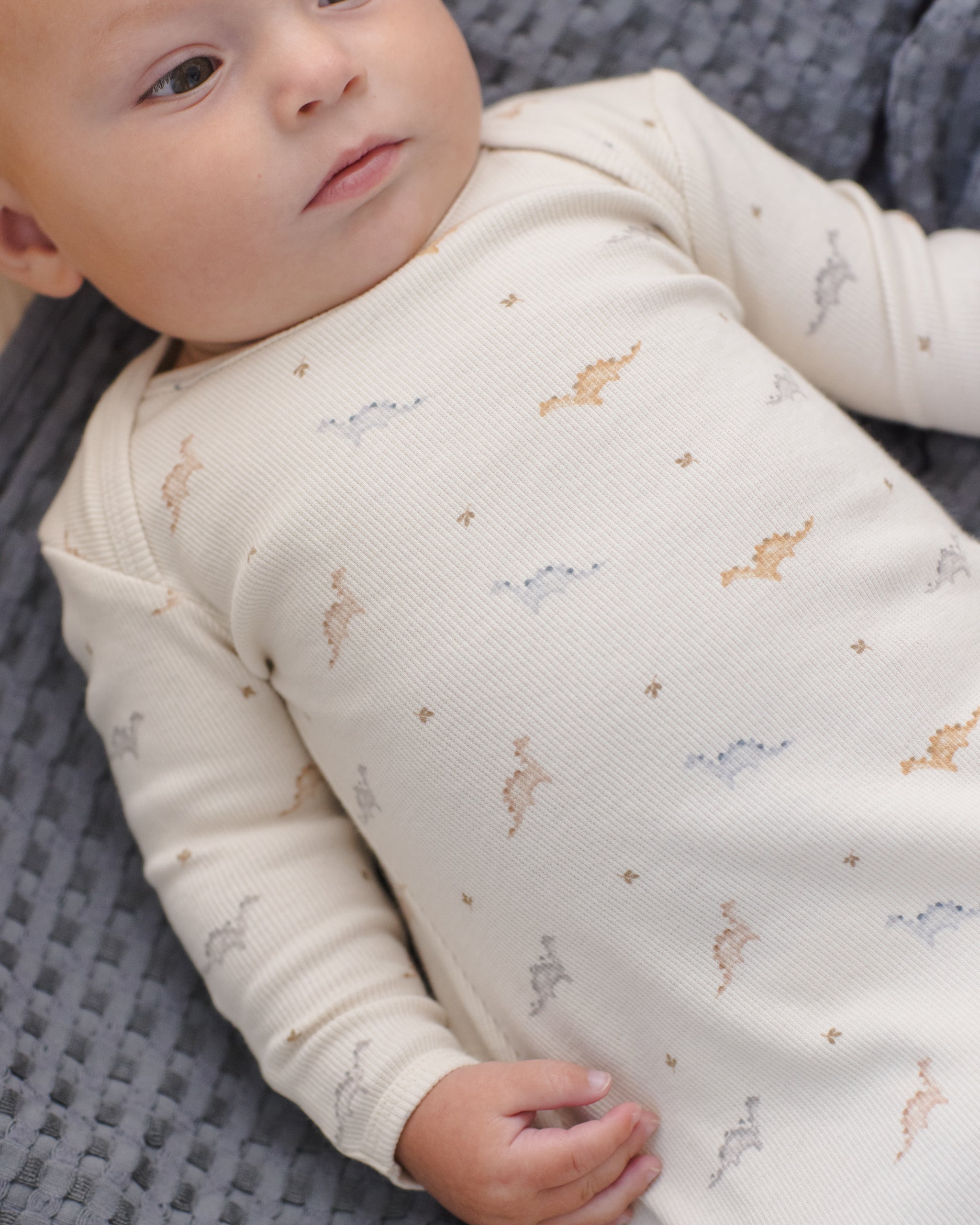 Knotted Baby Gown + Hat Set Dinos - Rylee + Cru | Kids Clothes | Trendy Baby Clothes | Modern Infant Outfits |