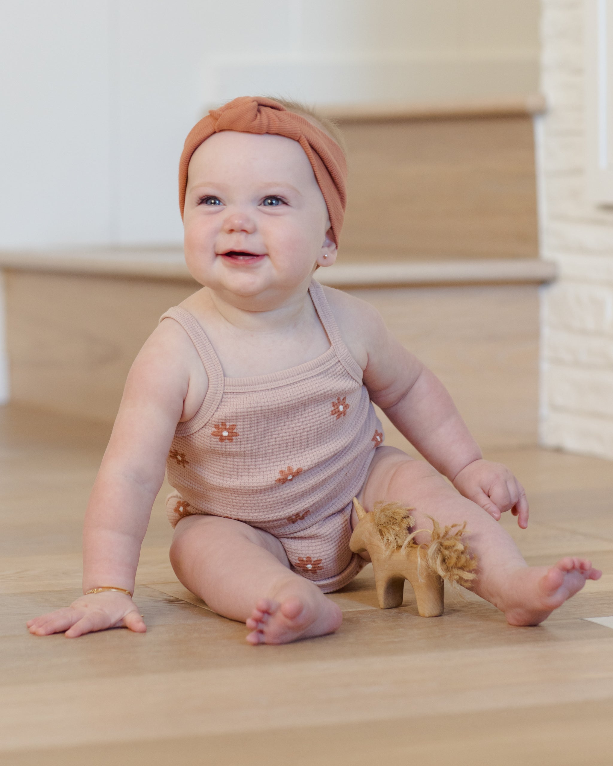 Waffle Cinch Romper Pink Daisy - Rylee + Cru | Kids Clothes | Trendy Baby Clothes | Modern Infant Outfits |