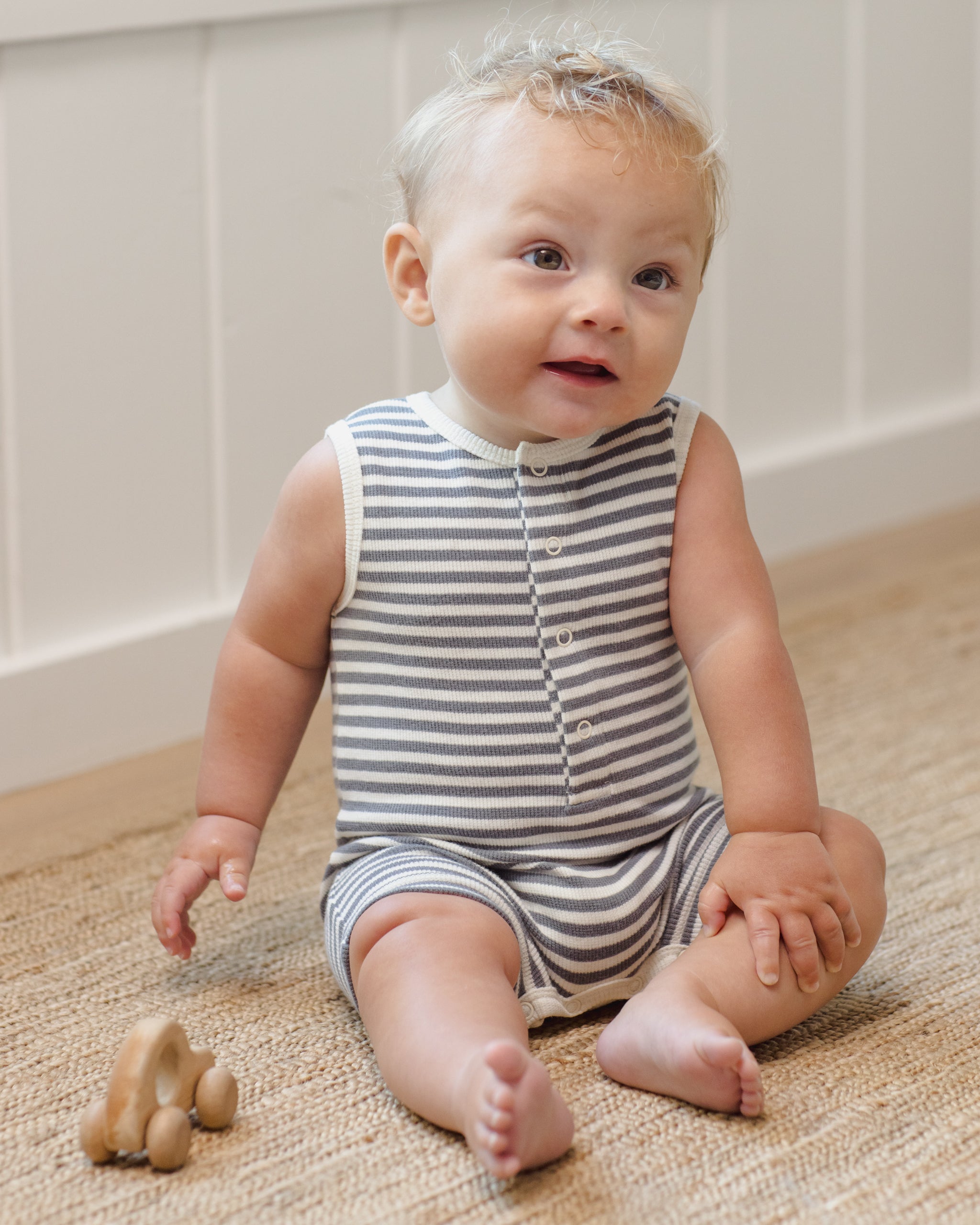 Ribbed Henley Romper Ocean Stripe – Quincy Mae