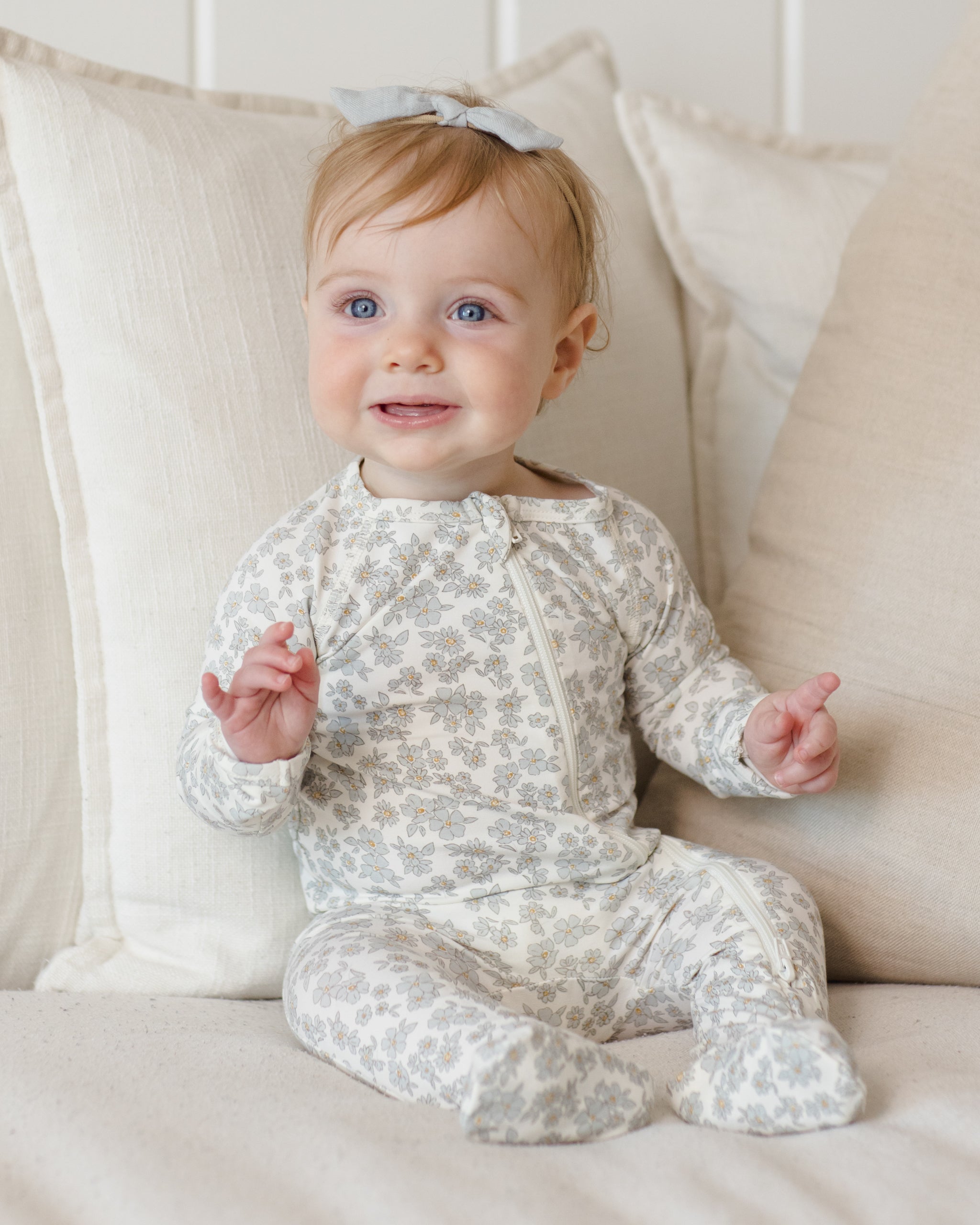 Bamboo Zip Footie Blue Floral - Rylee + Cru | Kids Clothes | Trendy Baby Clothes | Modern Infant Outfits |