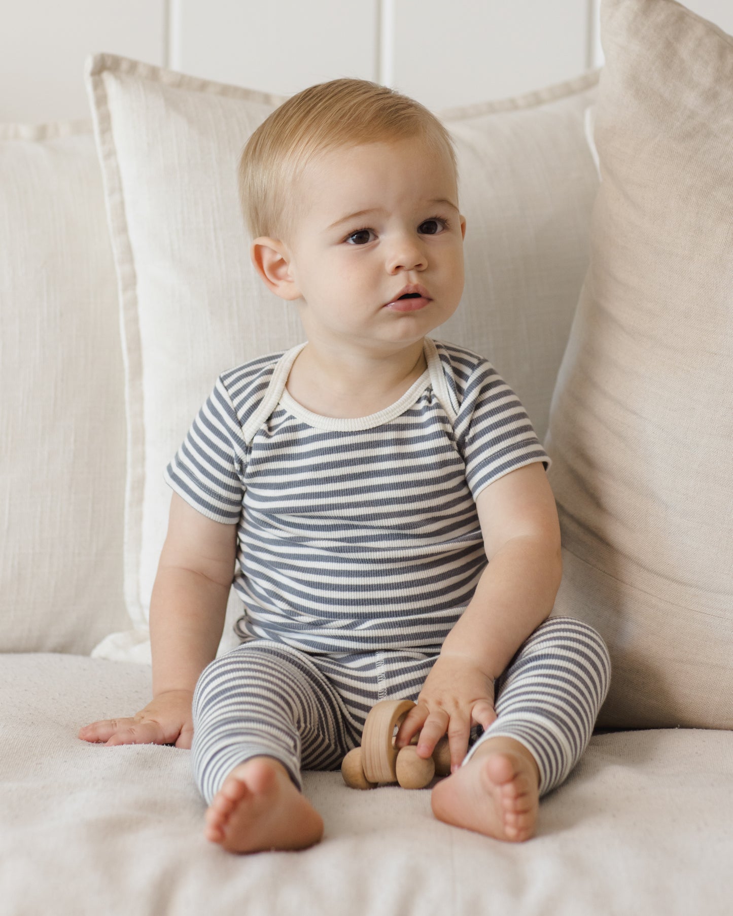 Ribbed Short Sleeve Tee + Legging Set Ocean Stripe - Rylee + Cru | Kids Clothes | Trendy Baby Clothes | Modern Infant Outfits |