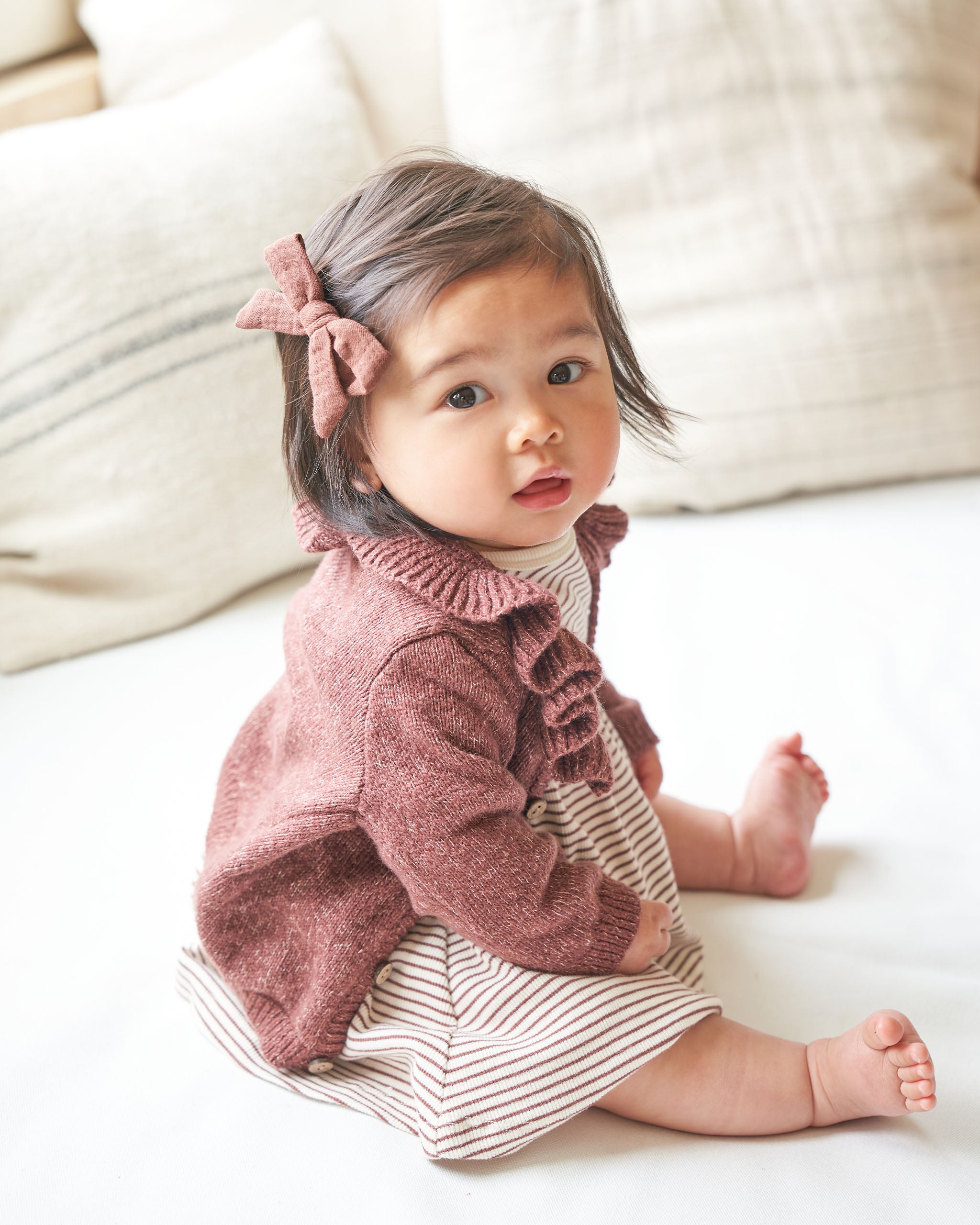 Ruffle Collar Cardigan || Plum Heather - Rylee + Cru | Kids Clothes | Trendy Baby Clothes | Modern Infant Outfits |