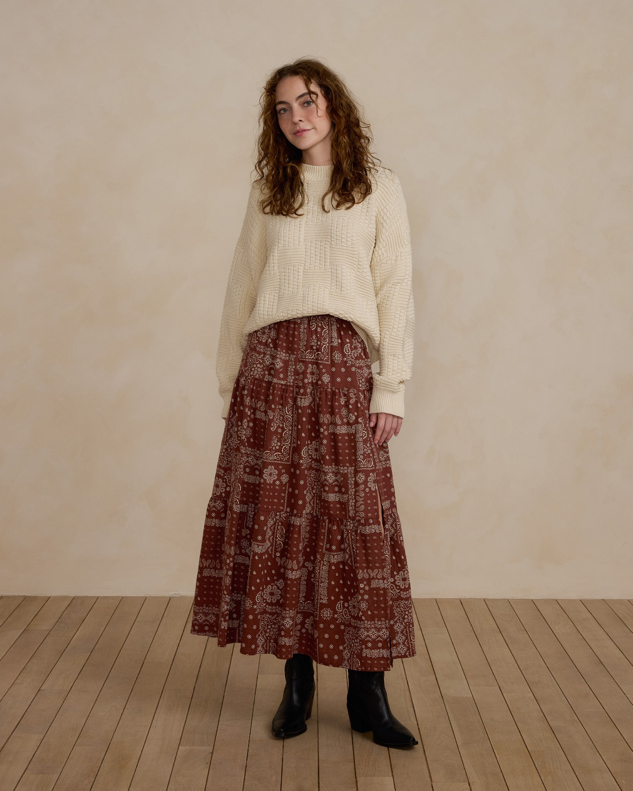 Tiered Midi Skirt | Brick Bandana