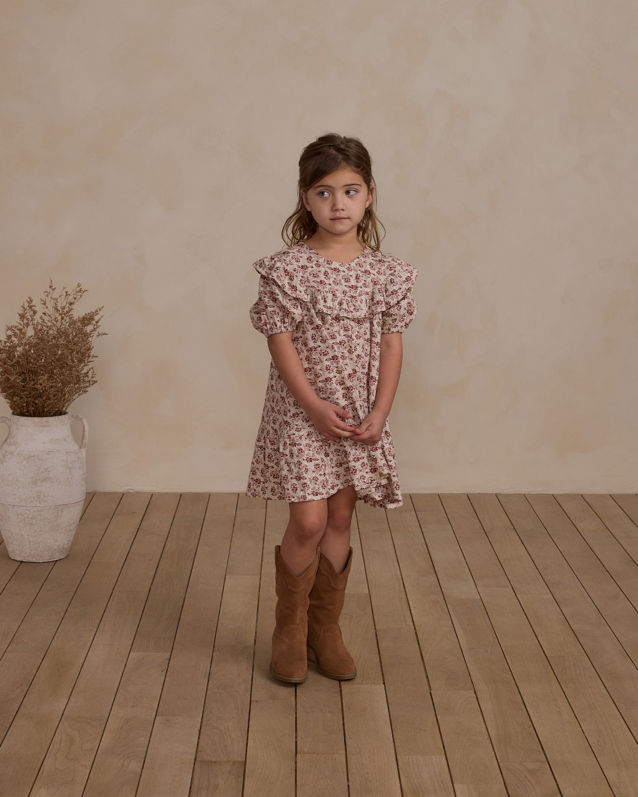 2024 Rylee + Cru Ruffle Collar Floral Linen Dress