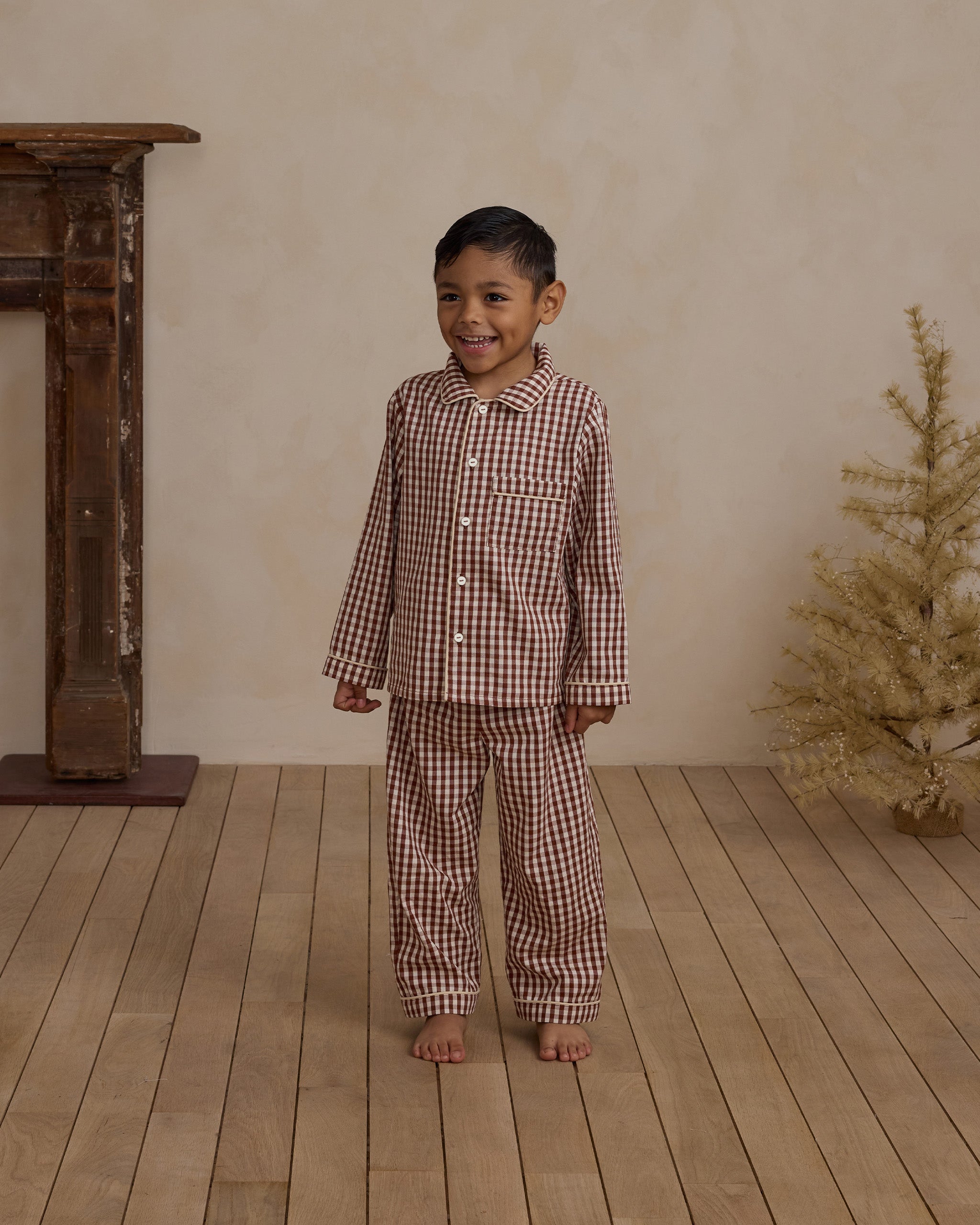 Long Sleeve Pajamas || Brick Gingham