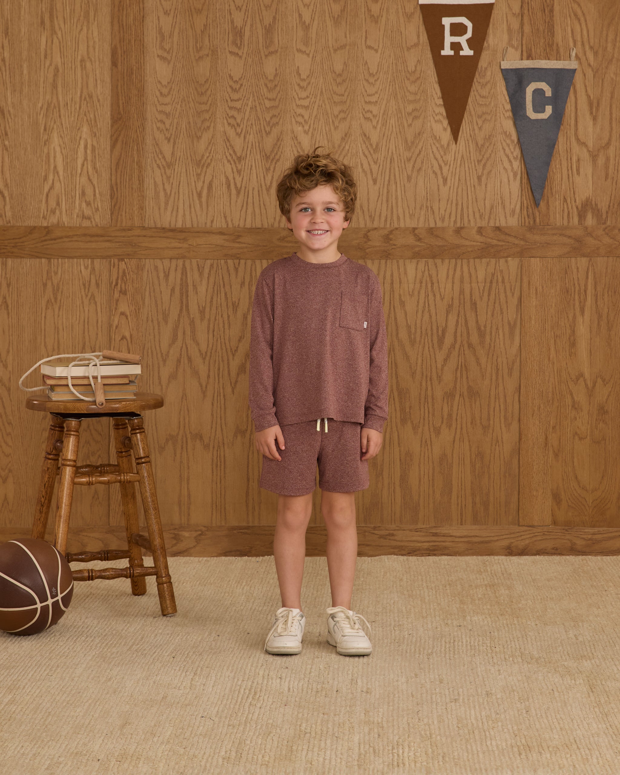 Long Sleeve Pocket Tee || Heathered Burgundy - Rylee + Cru | Kids Clothes | Trendy Baby Clothes | Modern Infant Outfits |