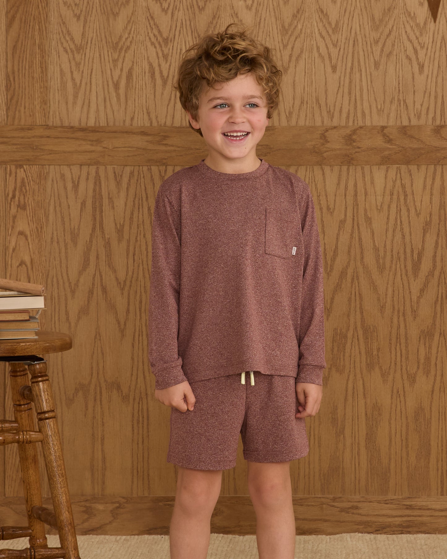Long Sleeve Pocket Tee || Heathered Burgundy - Rylee + Cru | Kids Clothes | Trendy Baby Clothes | Modern Infant Outfits |