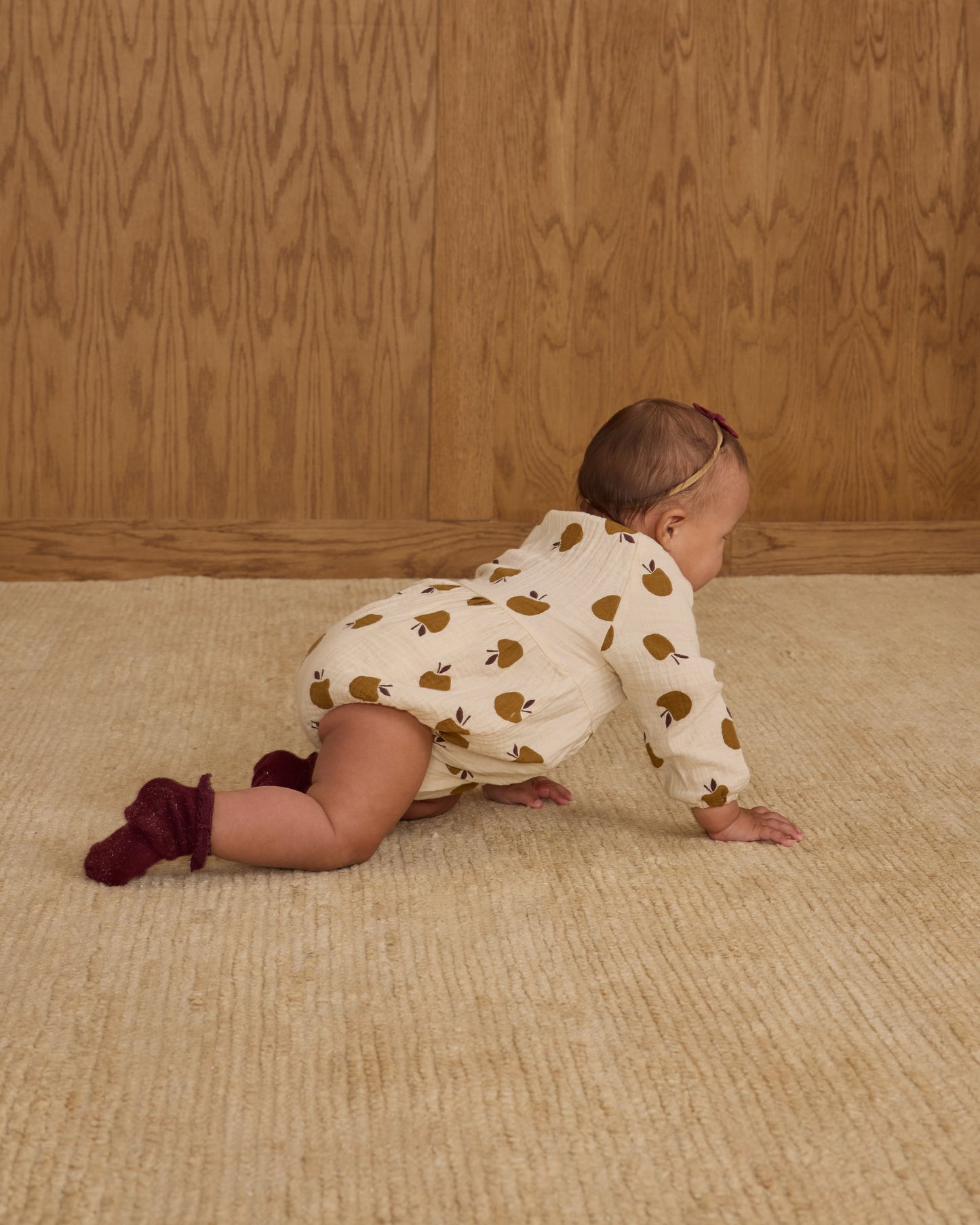 Long Sleeve Bubble Romper || Golden Apples - Rylee + Cru | Kids Clothes | Trendy Baby Clothes | Modern Infant Outfits |