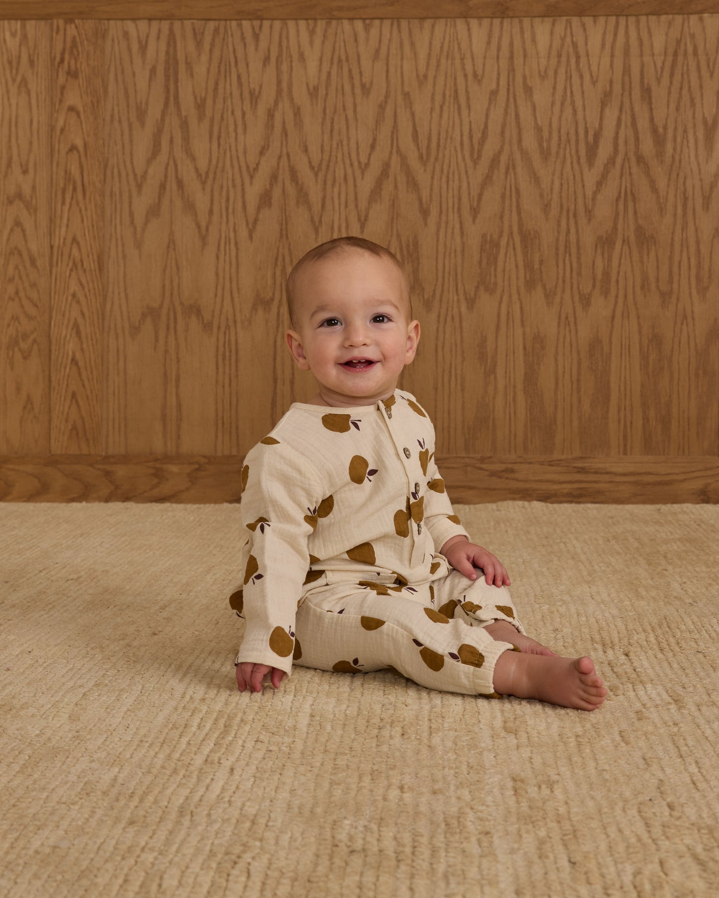 Long Sleeve Woven Jumpsuit || Golden Apples - Rylee + Cru | Kids Clothes | Trendy Baby Clothes | Modern Infant Outfits |