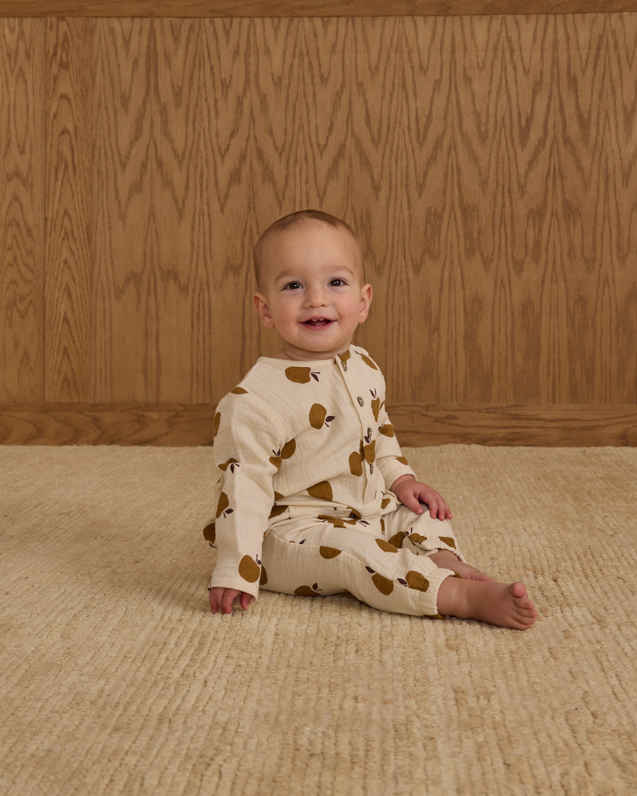 Long Sleeve Woven Jumpsuit || Golden Apples - Rylee + Cru | Kids Clothes | Trendy Baby Clothes | Modern Infant Outfits |