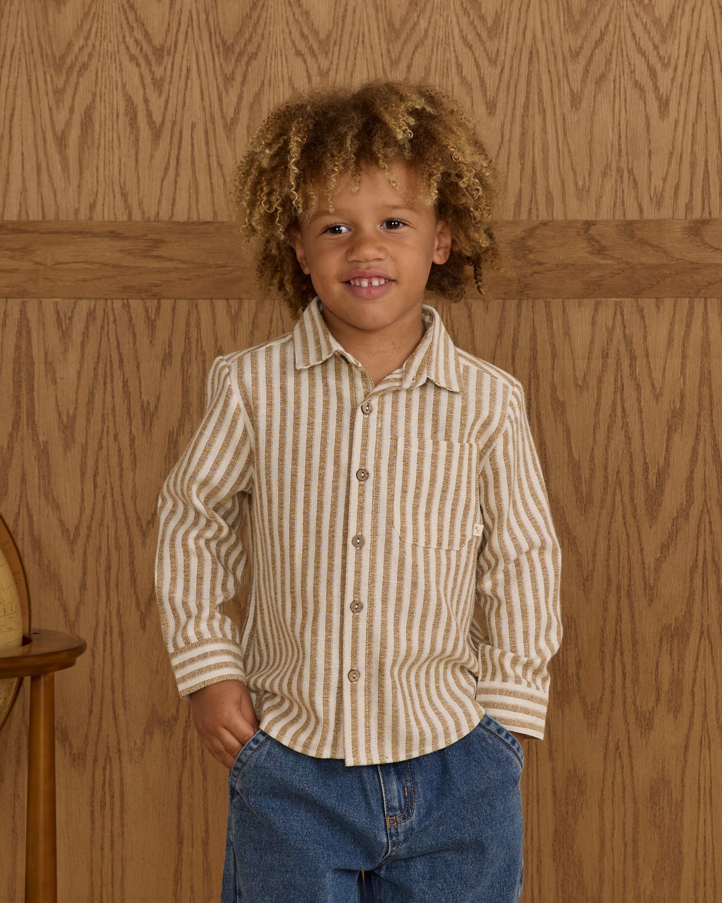 Collared Long Sleeve Shirt || Golden Stripe - Rylee + Cru | Kids Clothes | Trendy Baby Clothes | Modern Infant Outfits |