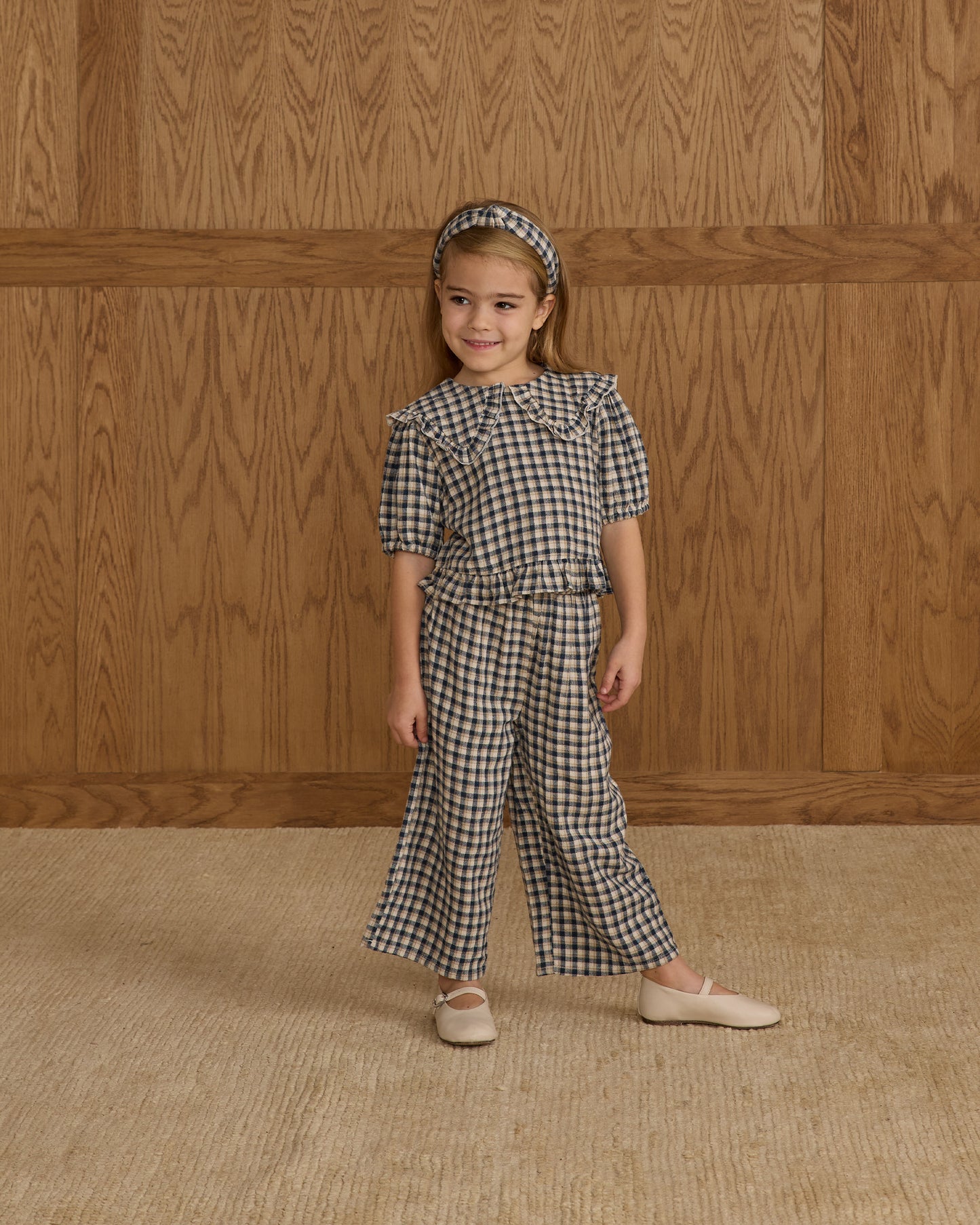 Wide Leg Pant || Navy Check - Rylee + Cru | Kids Clothes | Trendy Baby Clothes | Modern Infant Outfits |