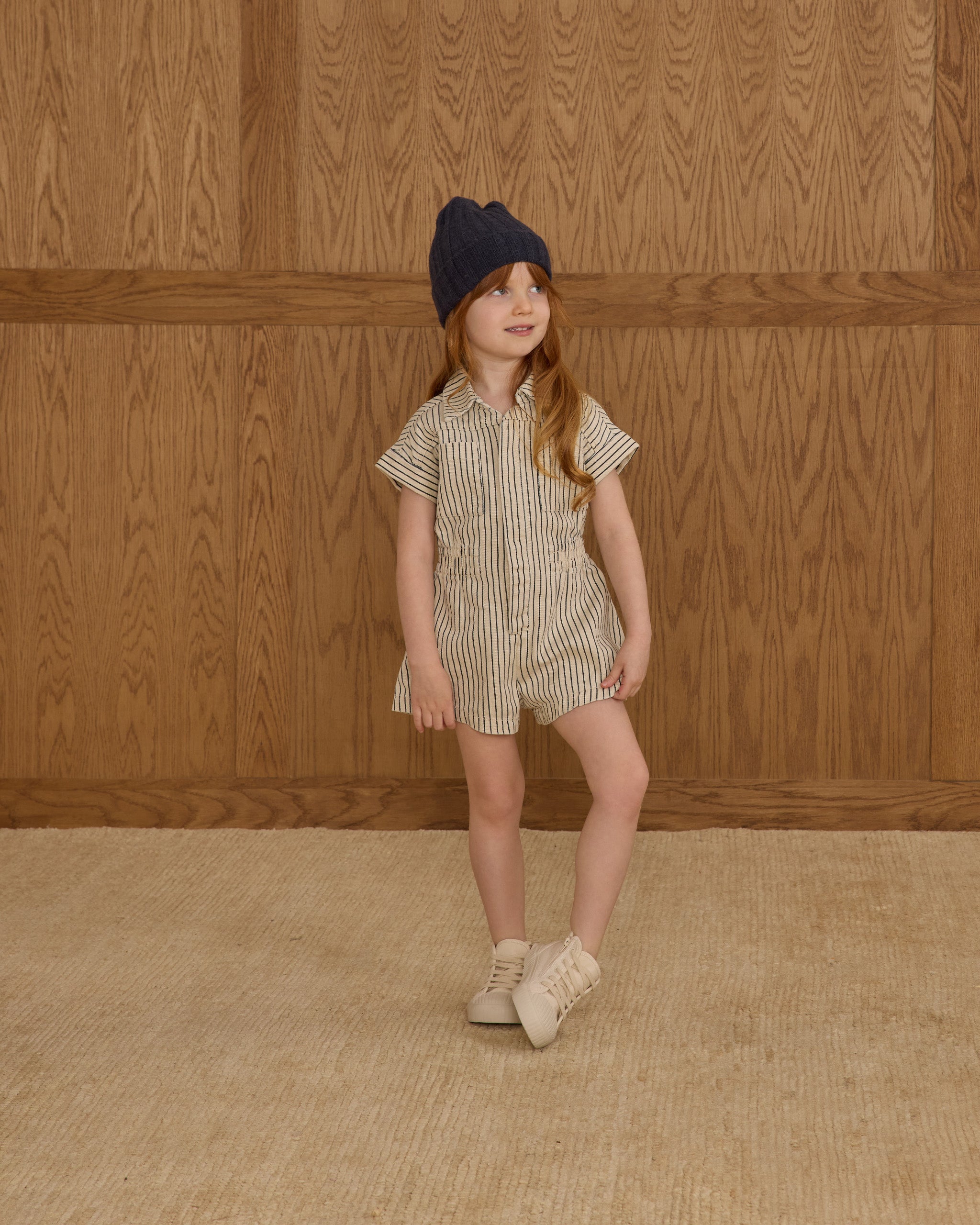 Utility Romper || Navy Pinstripe – Rylee + Cru