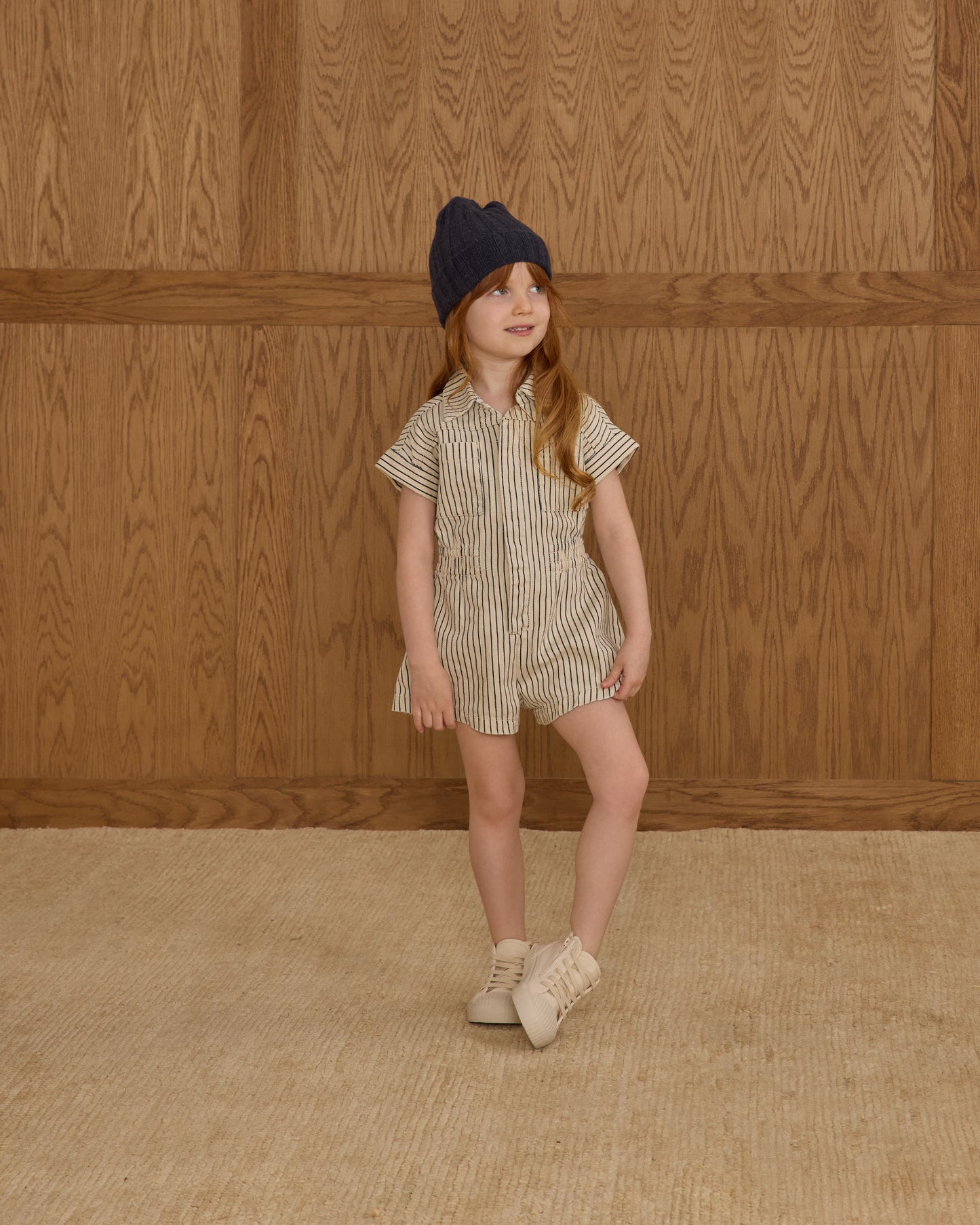 Utility Romper || Navy Pinstripe - Rylee + Cru | Kids Clothes | Trendy Baby Clothes | Modern Infant Outfits |