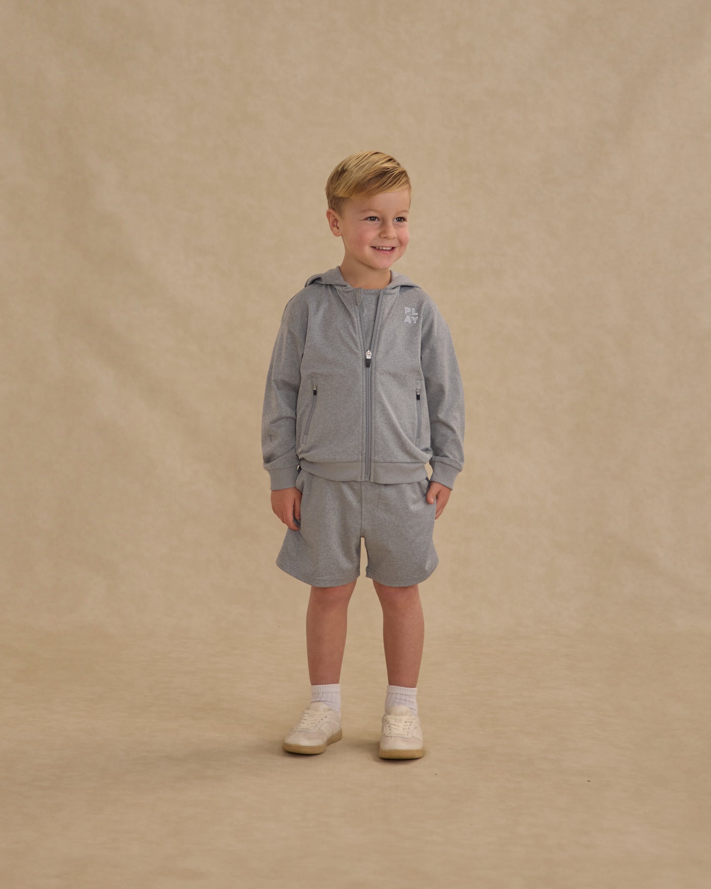 Zip-Up Tech Hoodie || Heathered Dusty Blue - Rylee + Cru | Kids Clothes | Trendy Baby Clothes | Modern Infant Outfits |