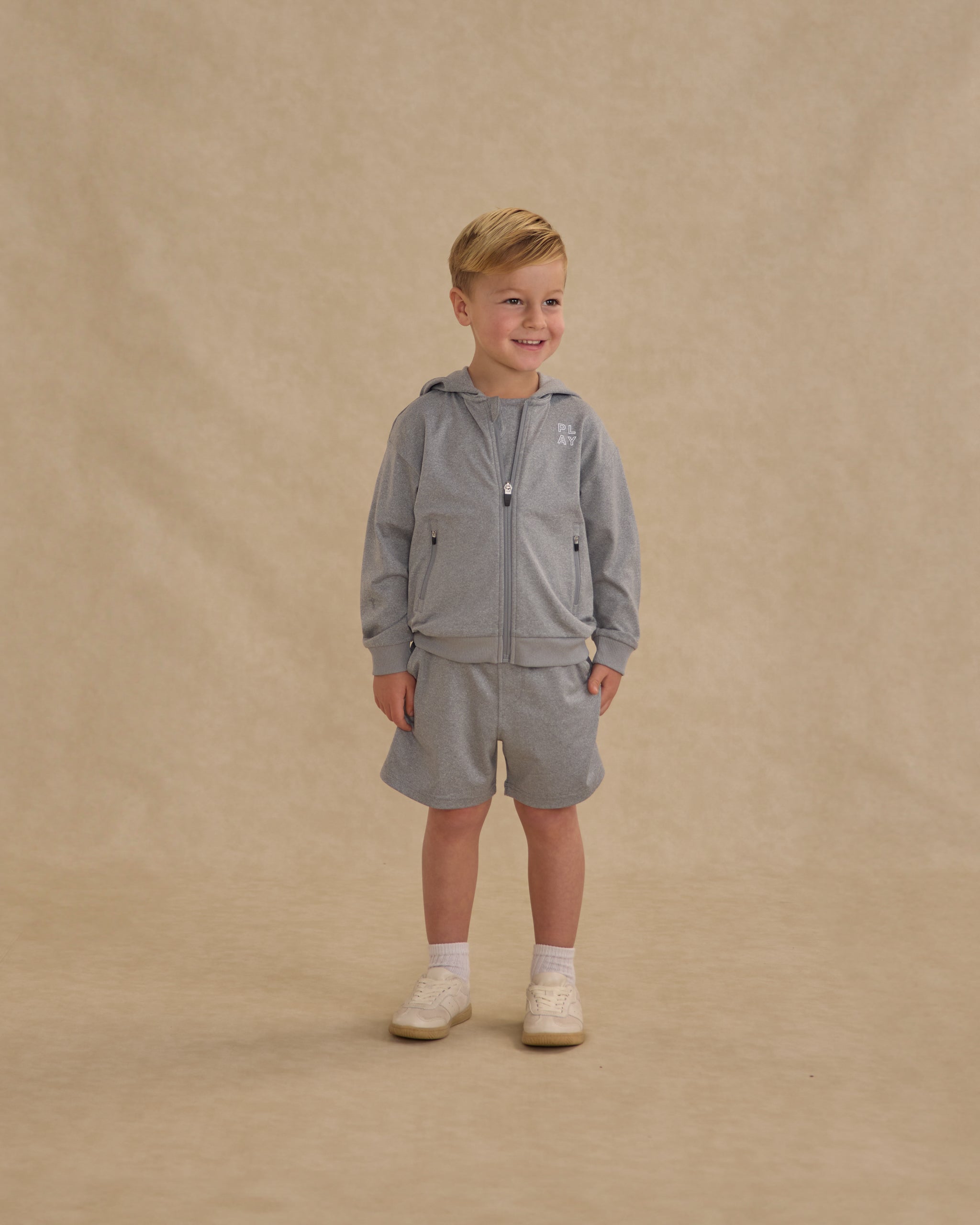 Zip-Up Tech Hoodie || Heathered Dusty Blue - Rylee + Cru | Kids Clothes | Trendy Baby Clothes | Modern Infant Outfits |