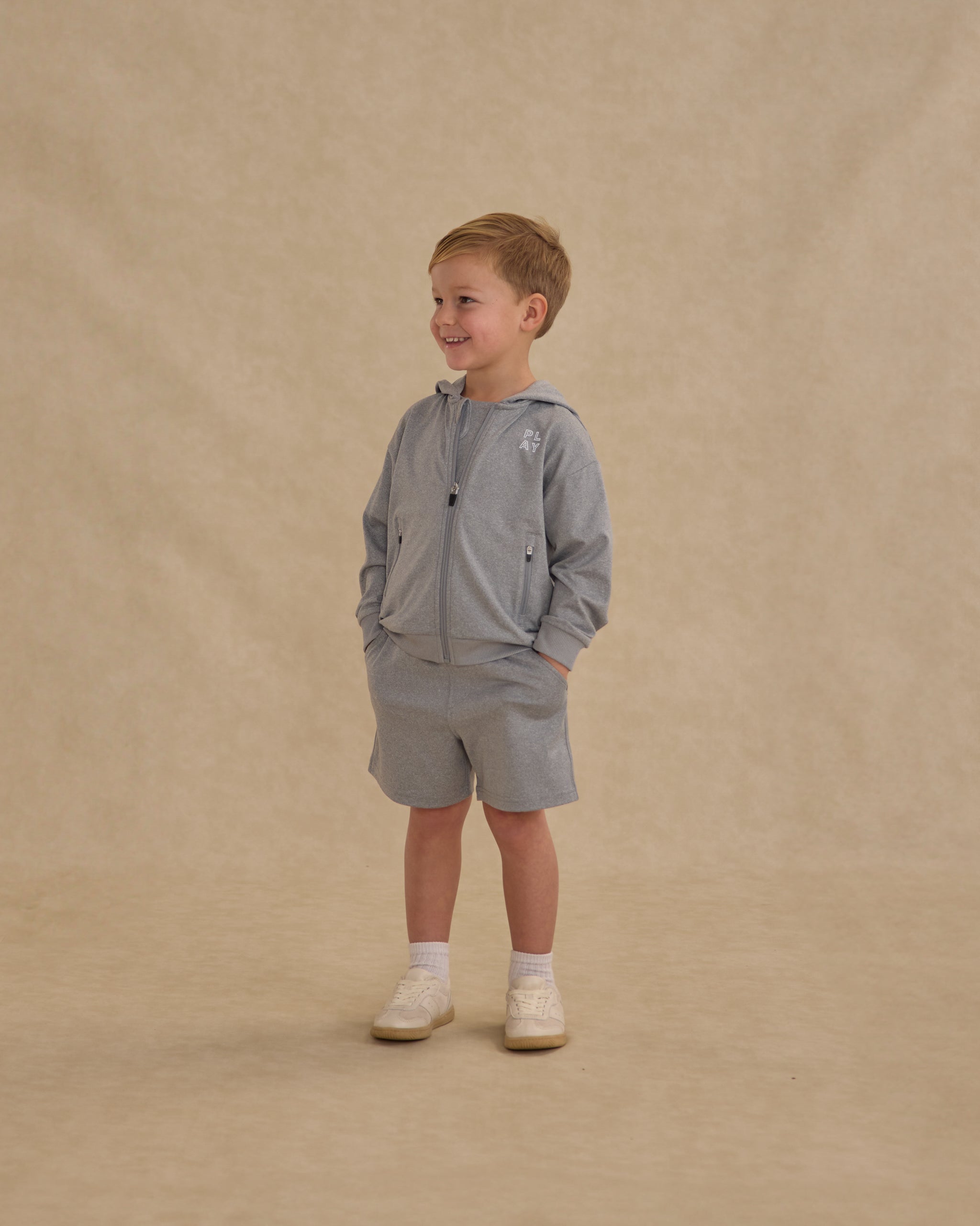 Zip-Up Tech Hoodie || Heathered Dusty Blue - Rylee + Cru | Kids Clothes | Trendy Baby Clothes | Modern Infant Outfits |