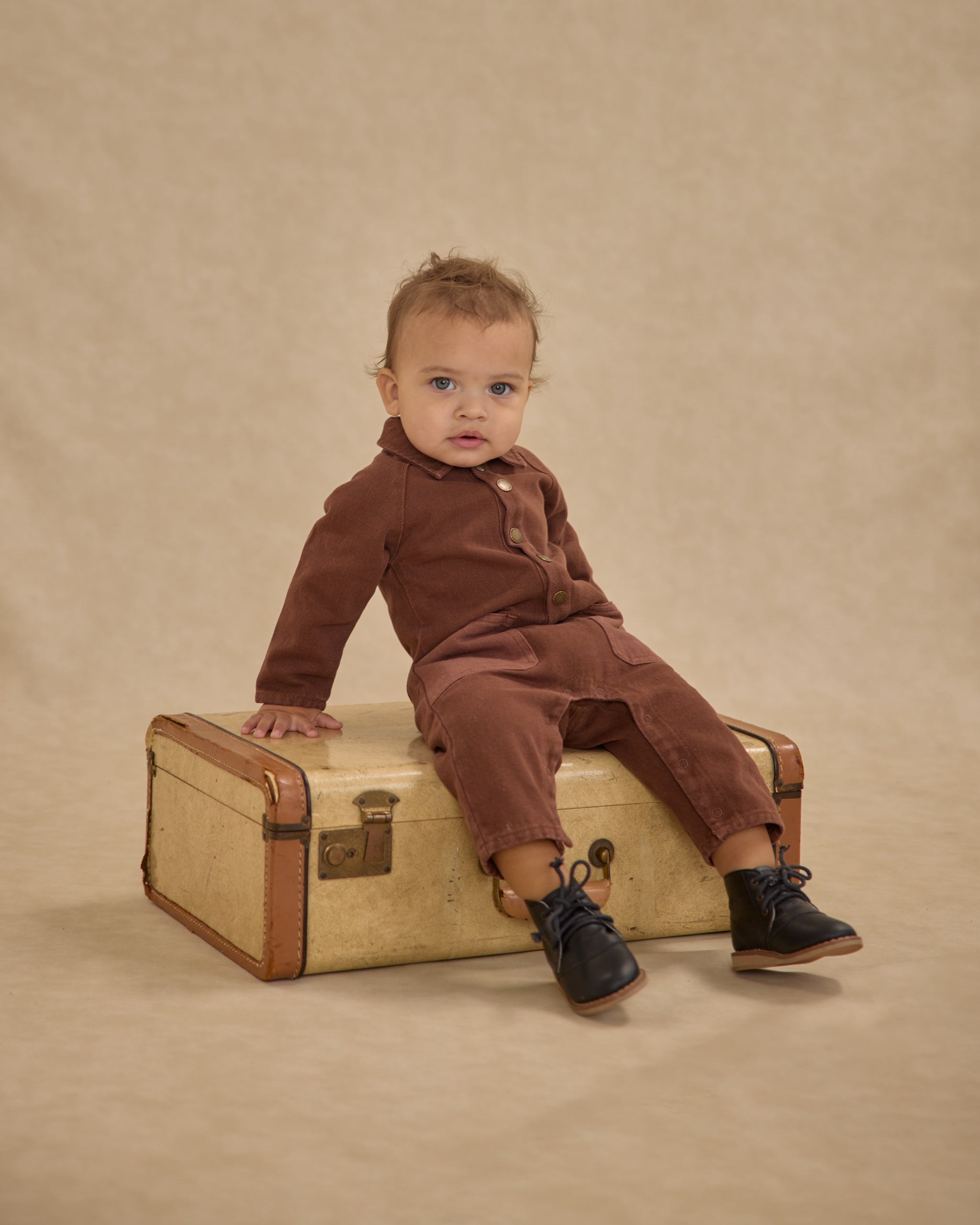 Collared Baby Jumpsuit || Brown - Rylee + Cru | Kids Clothes | Trendy Baby Clothes | Modern Infant Outfits |