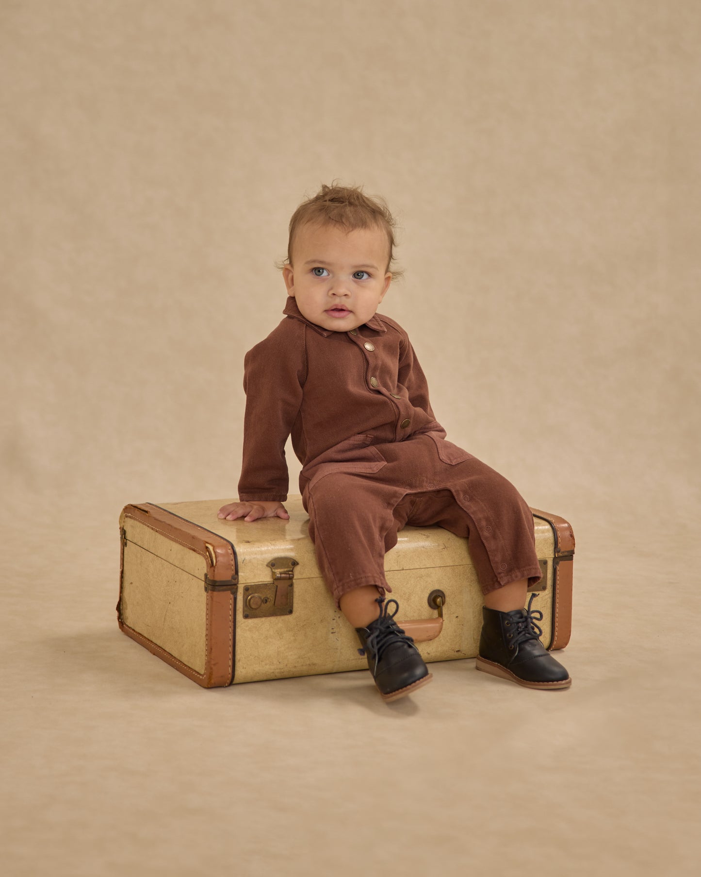 Collared Baby Jumpsuit || Brown - Rylee + Cru | Kids Clothes | Trendy Baby Clothes | Modern Infant Outfits |