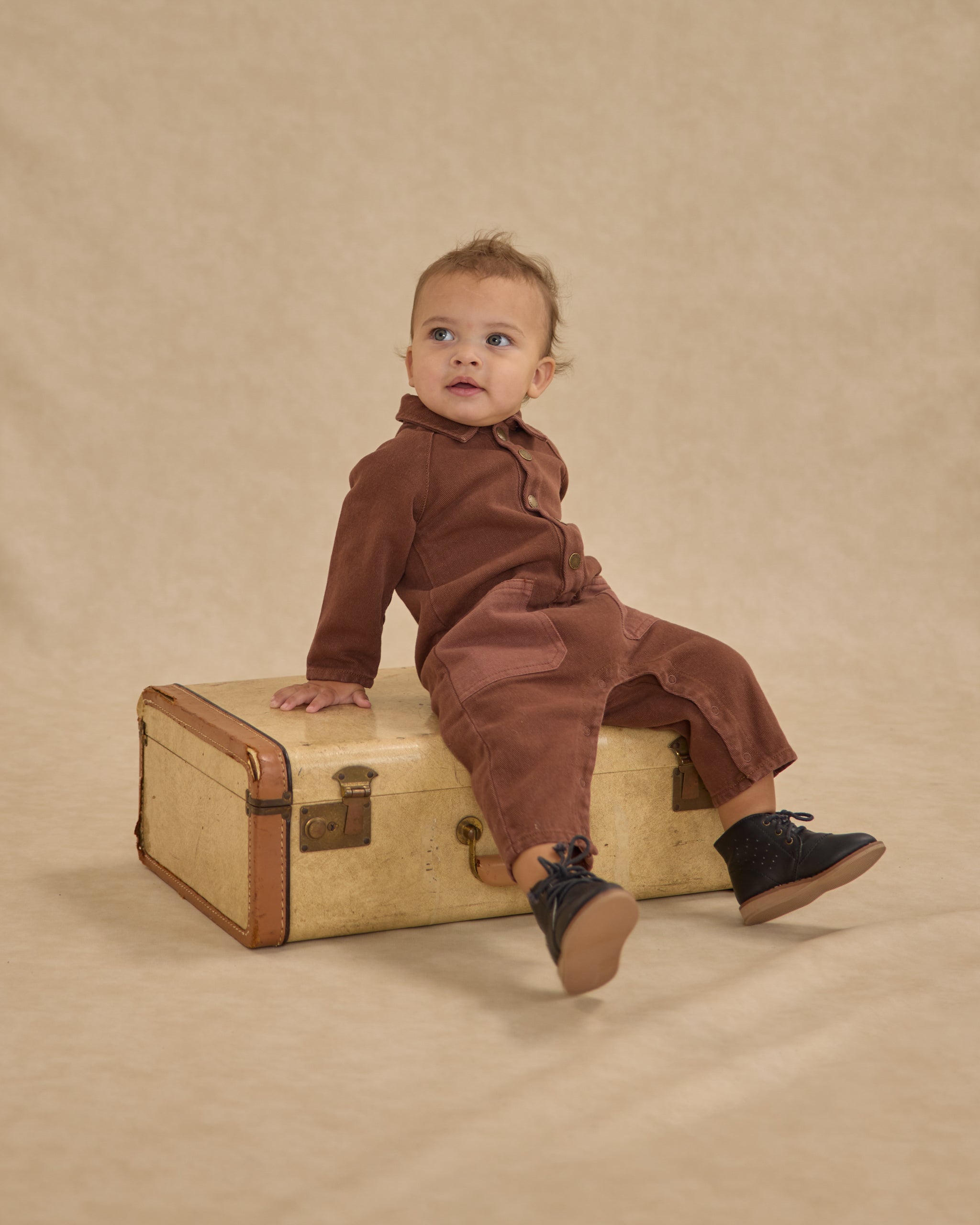 Collared Baby Jumpsuit || Brown - Rylee + Cru | Kids Clothes | Trendy Baby Clothes | Modern Infant Outfits |