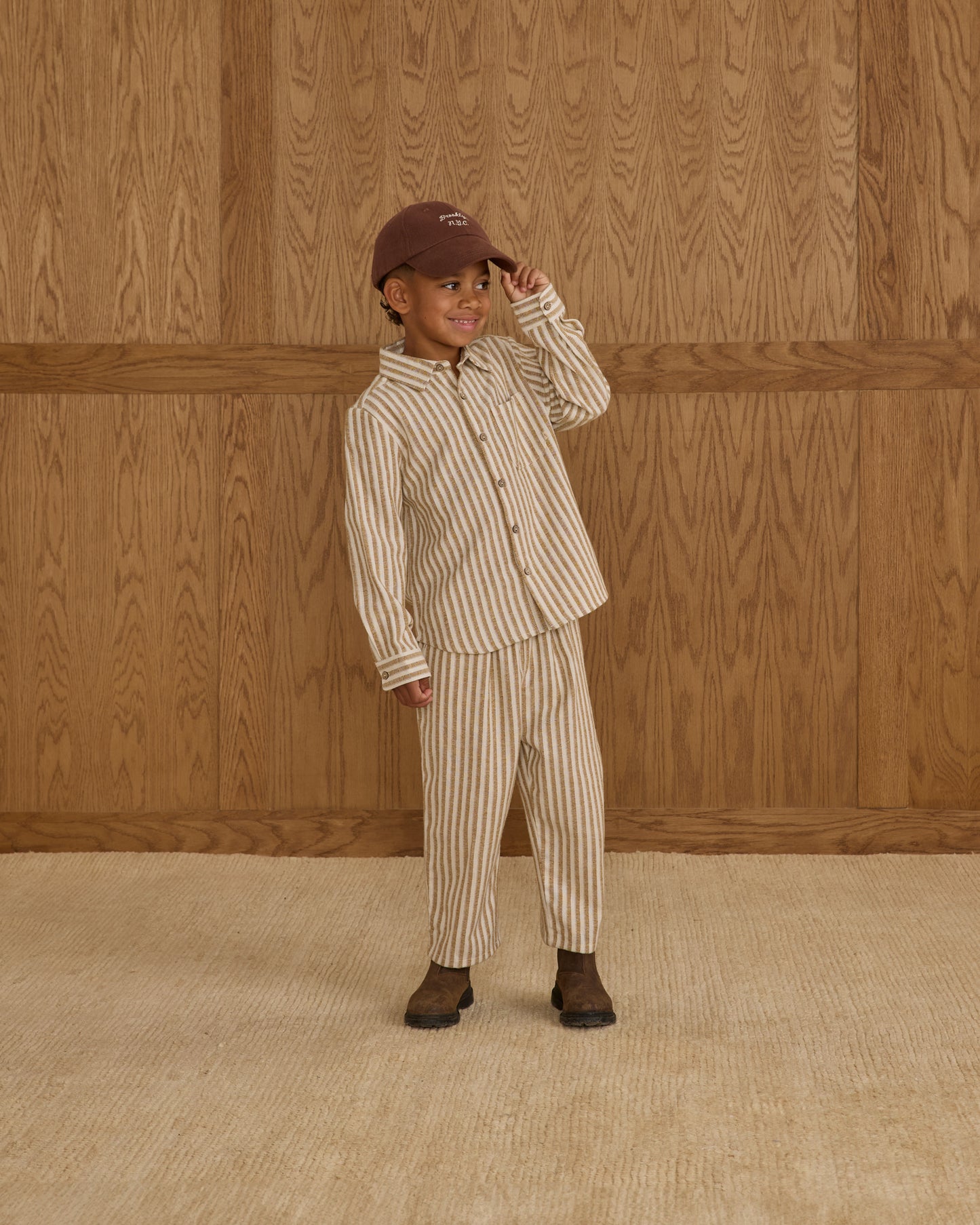 Collared Long Sleeve Shirt || Golden Stripe - Rylee + Cru | Kids Clothes | Trendy Baby Clothes | Modern Infant Outfits |