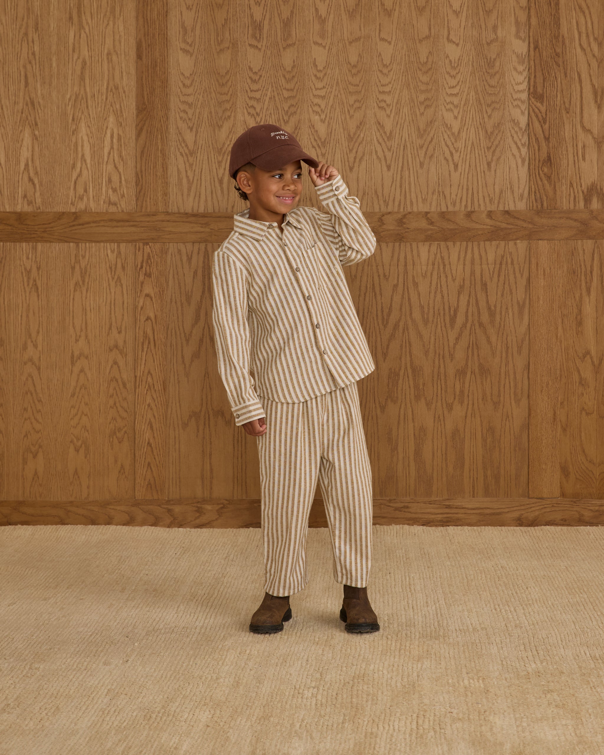 Collared Long Sleeve Shirt || Golden Stripe - Rylee + Cru | Kids Clothes | Trendy Baby Clothes | Modern Infant Outfits |